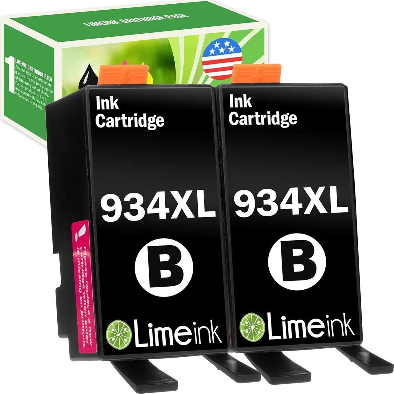 Limeink 2 Black Compatible Ink Cartridges Replacement  934 934XL for OfficeJet Pro 6230 6830 6835 6220 6800 6812 6815 6820 6822 6825 934 Printer Cartridge Combo