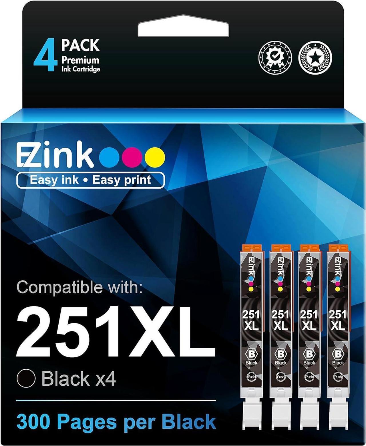 E-Z Ink (TM Compatible Ink Cartridge Replacement for Canon CLI-251XL CLI 251 XL to use with PIXMA MX922 MG5520 MG7120 MG6320 MG6620 MG5620 IX6820 IP8720 Printer(Black, 4 Pack)