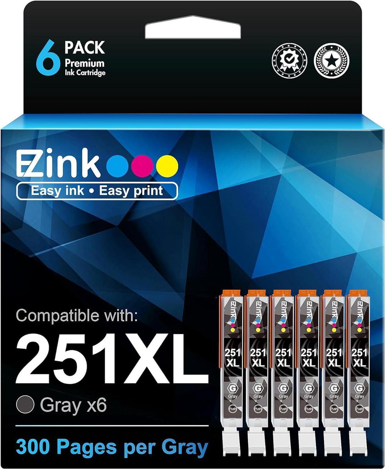 E-Z Ink (TM Compatible Ink Cartridge Replacement for Canon CLI-251XL CLI 251 to use with PIXMA IP8720 MG7520 MG6320 MG7120 Printer (Gray, 6 Pack)