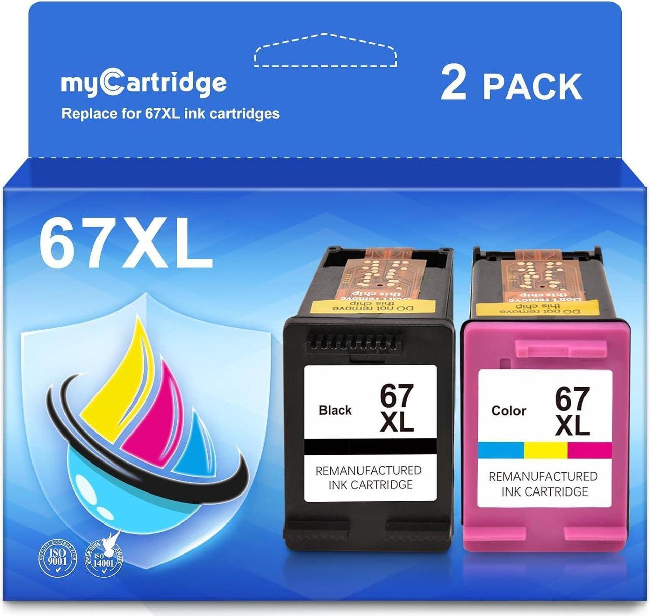 myCartridge 67XL Remanufactured Ink Cartridge Replacement  67XL (1 Black, 1 Tri-Color) for DeskJet 2755 2752 1255 DeskJet Plus 4155 4158 4140 Envy 6455 6052 6458 6055 Printer 67XL Ink Cartridge