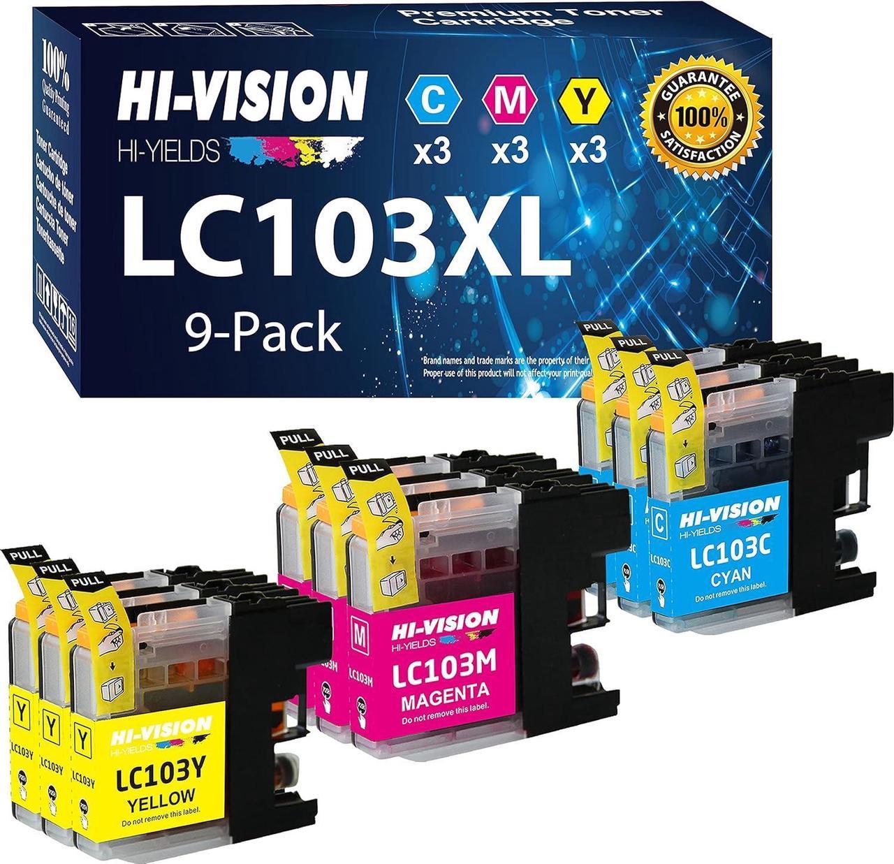 HI-VISION HI-YIELDS Compatible LC-103XL Ink Cartridges Replacement for Brother LC103XL 103XL Work with MFC-J4310DW J4410DW J4510DW J4610DW J4710DW, (3X Cyan, 3X Magenta, 3X Yellow, Total 9-Pack)