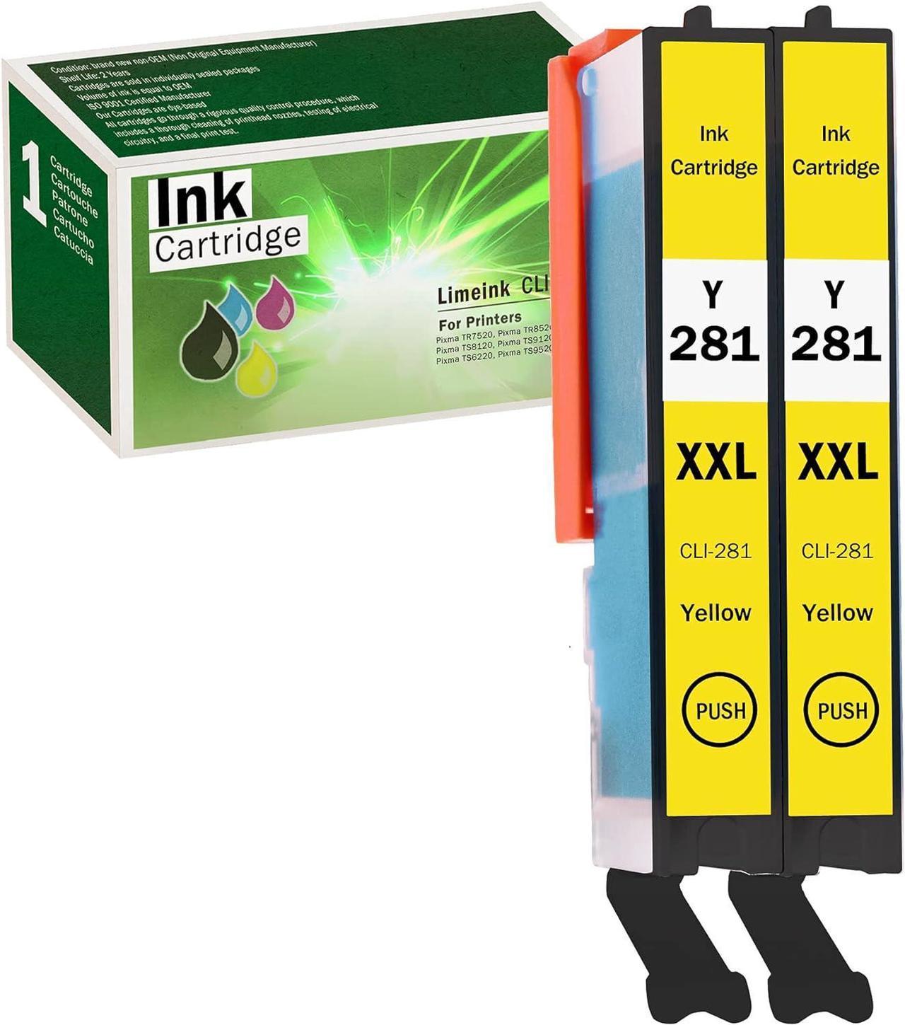 Limeink Compatible Ink Replacement for Canon CLI-281XXL CLI 281 XXL High Yield Ink Cartridges Replacements for Canon Pixma TR7520 TR8520 TS6120 TS8120 TS9120 (2 Yellow)