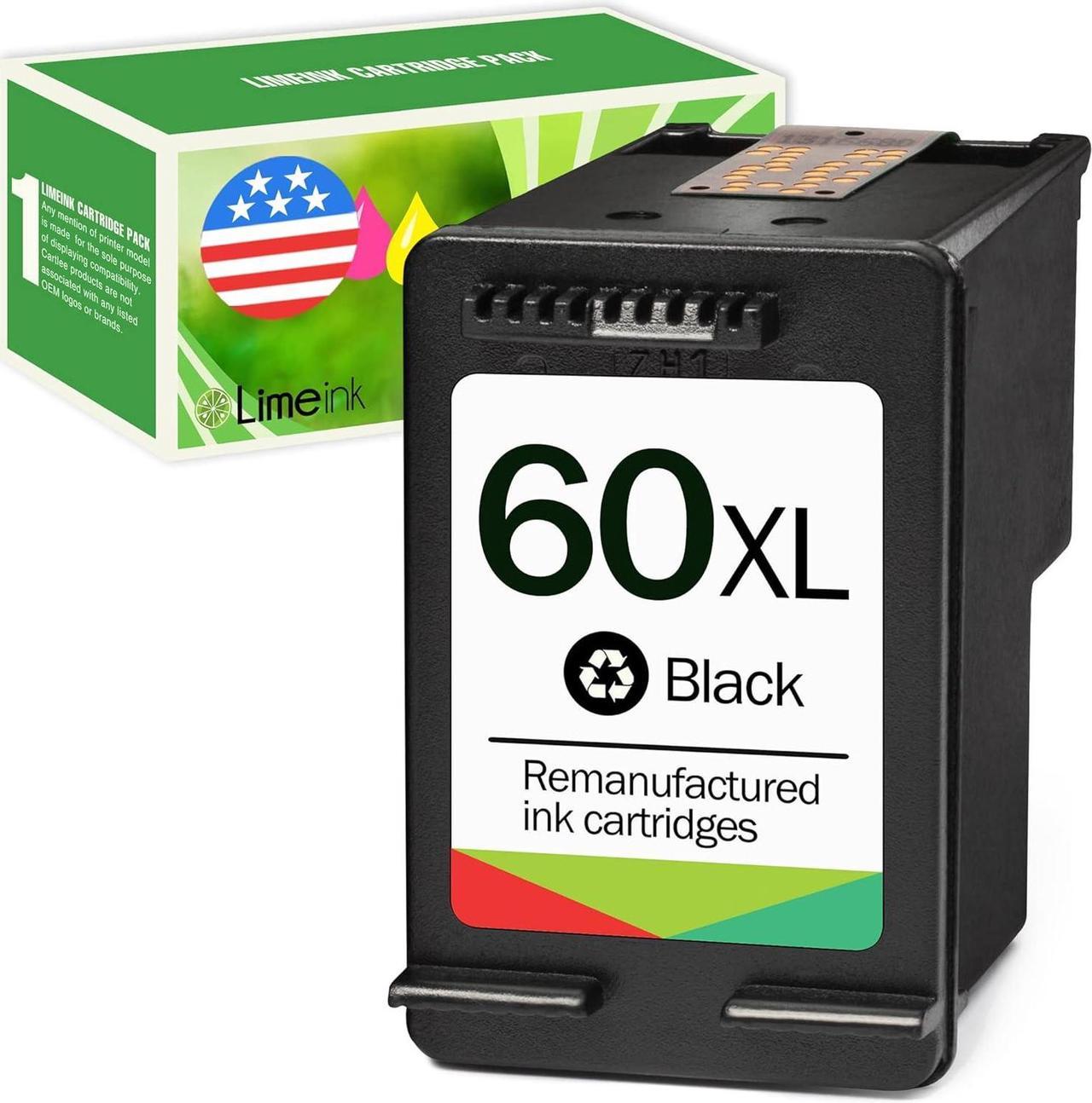 Limeink Remanufactured Ink Cartridge 60XL 60 XL Replacement  Envy 100 110 120 Photosmart c4680 c4780 c4795 d110 Deskjet d2680 f2430 f4280 f4440 f4580 f4480 Printer (1 Black)