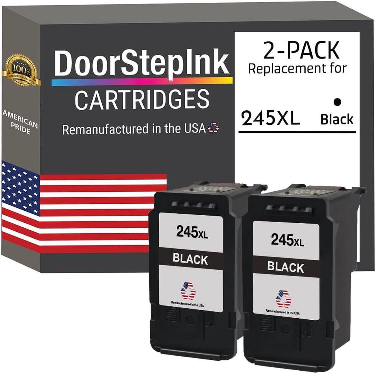 DoorStepInk Remanufactured in The USA Ink Cartridge Replacements for Canon PG-245XL 245 XL 243XL 243 XL 2 Black Ink Cartridges for PIXMA iP2850 iP2820 MG2520 MX490 TR4520 TS3350 TS3322 Shows Ink Level