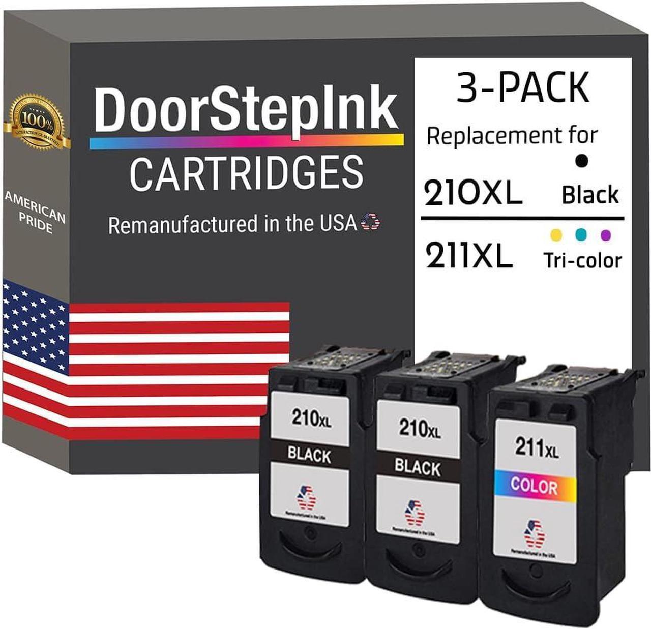 DoorStepInk Remanufactured in The USA Ink Cartridge Replacements for Canon PG-210XL 210 XL CL-211XL 211 XL 2 Black 1 Color for Canon Pixma iP2700 MP250 MP490