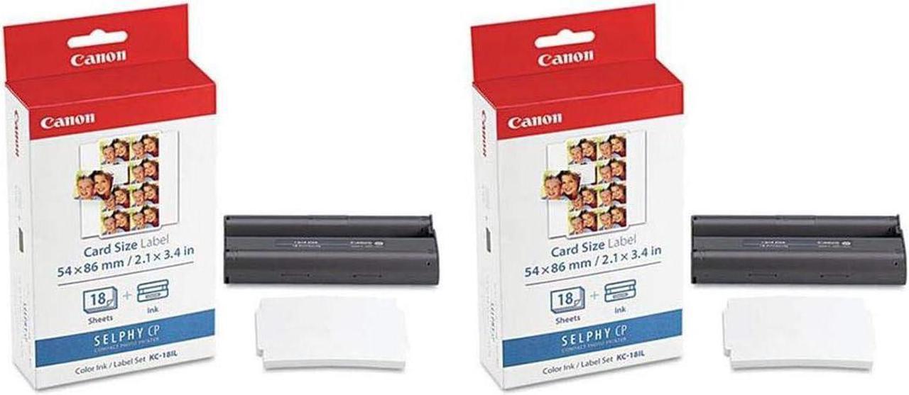 Canon 2 Pack KC-18IL Color Ink Cartridge and Mini Label Set, 18 Sheets, 8 Labels/Sheet