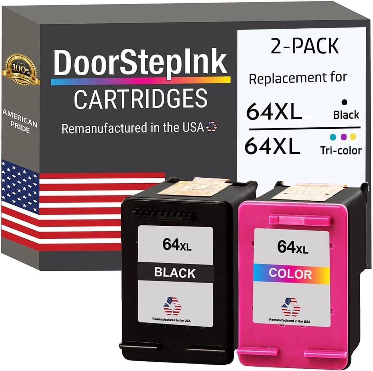 DoorStepInk Remanufactured in The USA Ink Cartridge Replacements  64XL 64 XL 1 Black N9J92AN 1 Color N9J91AN High Yield for Envy 6220 6230 6255 7132 7800 7858 7864