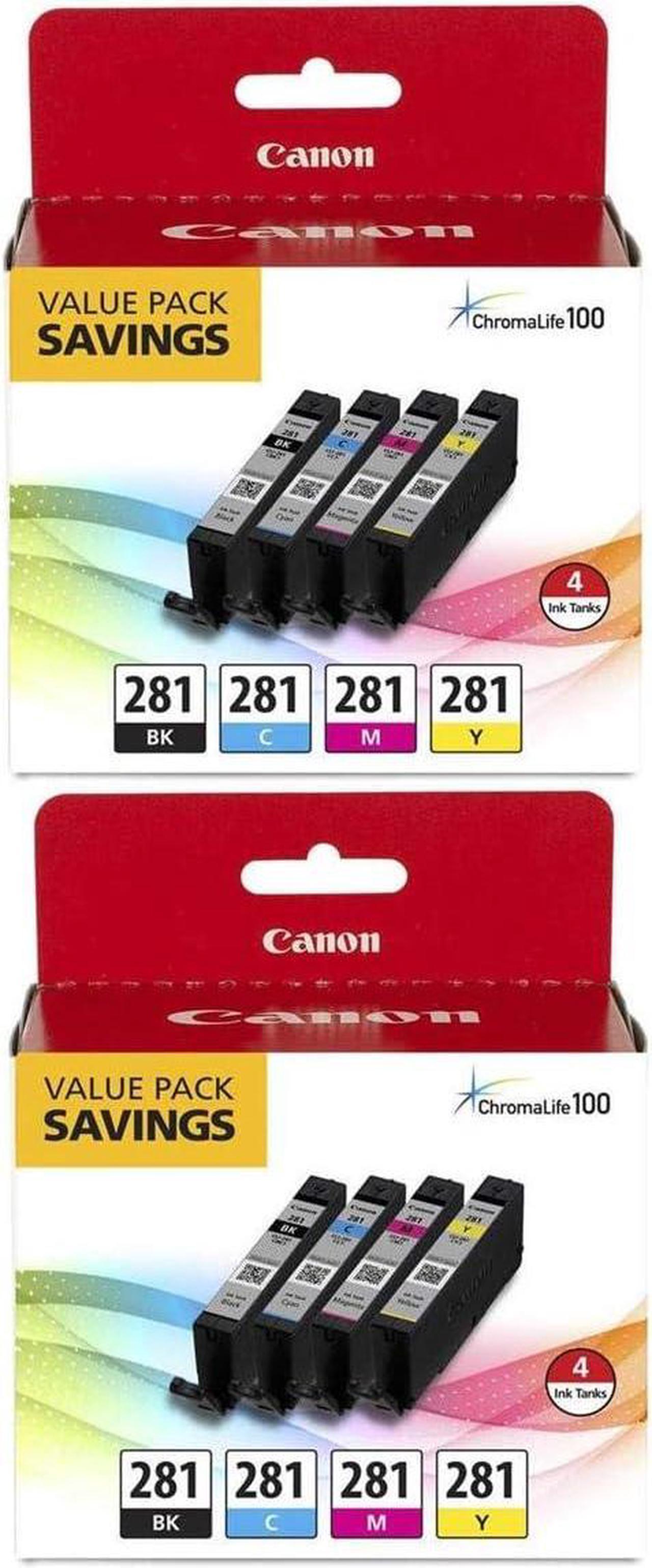 Canon 2 Pack CLI-281 BKCMY Combo 4-Pack of Black, Cyan, Magenta, and Yellow Ink Tanks for Pixma Inkjet Printers