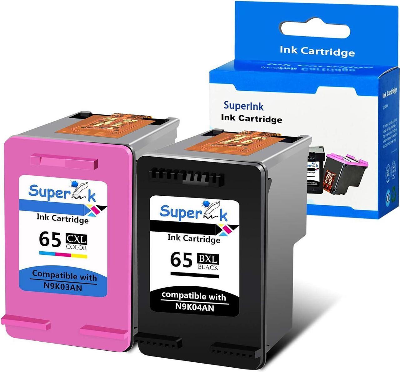 SuperInk Remanufactured High Yield Ink Cartridge Replacement  65 65XL 65 XL N9K04AN N9K03AN Compatible with Deskjet 2600 2620 3720 3752 Envy 5052 5055 Printer (1 Black 1 Tri-Color, 2 Pack)