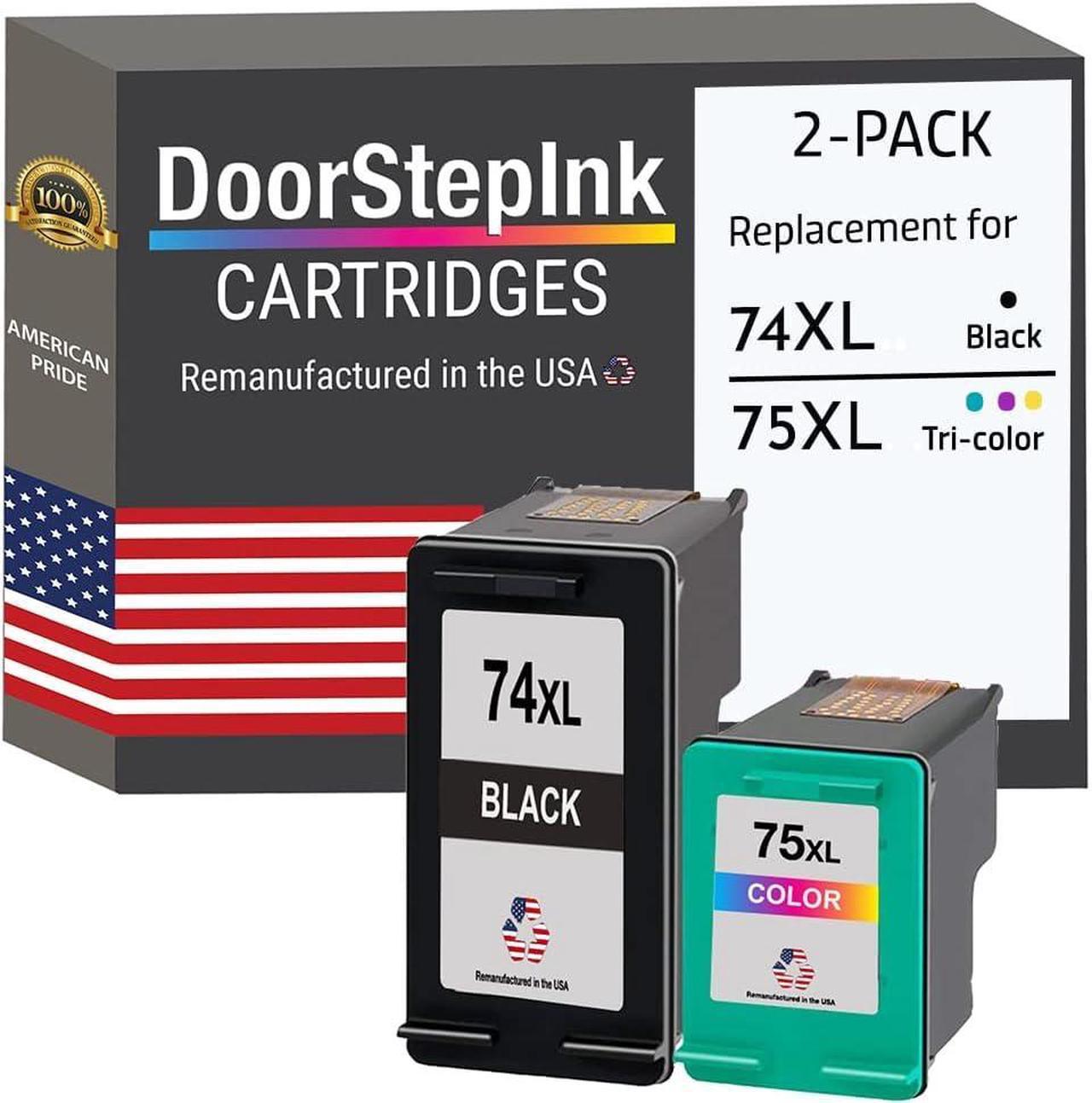 DoorStepInk Remanufactured in The USA Ink Cartridge Replacements  74 XL 74XL HP 75 XL 75XL Combo Pack Black CB336WN and Color CB338WN  Deskjet D4260; OfficeJet J5780; Photosmart D5345