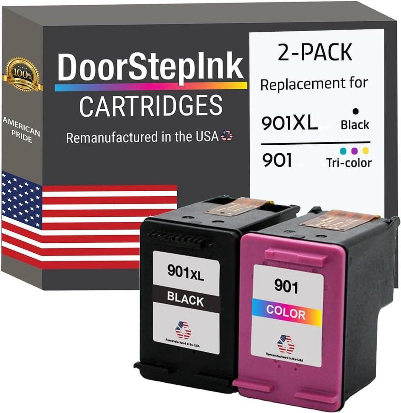 DoorStepInk Remanufactured Ink Cartridge Replacements  901XL (Black CC654) & 901 (Color CC656) for Printer HP Officejet 4500, J4525, J4535, J4540, J4550, J4580, J4585, J4660, J4680, J4680c