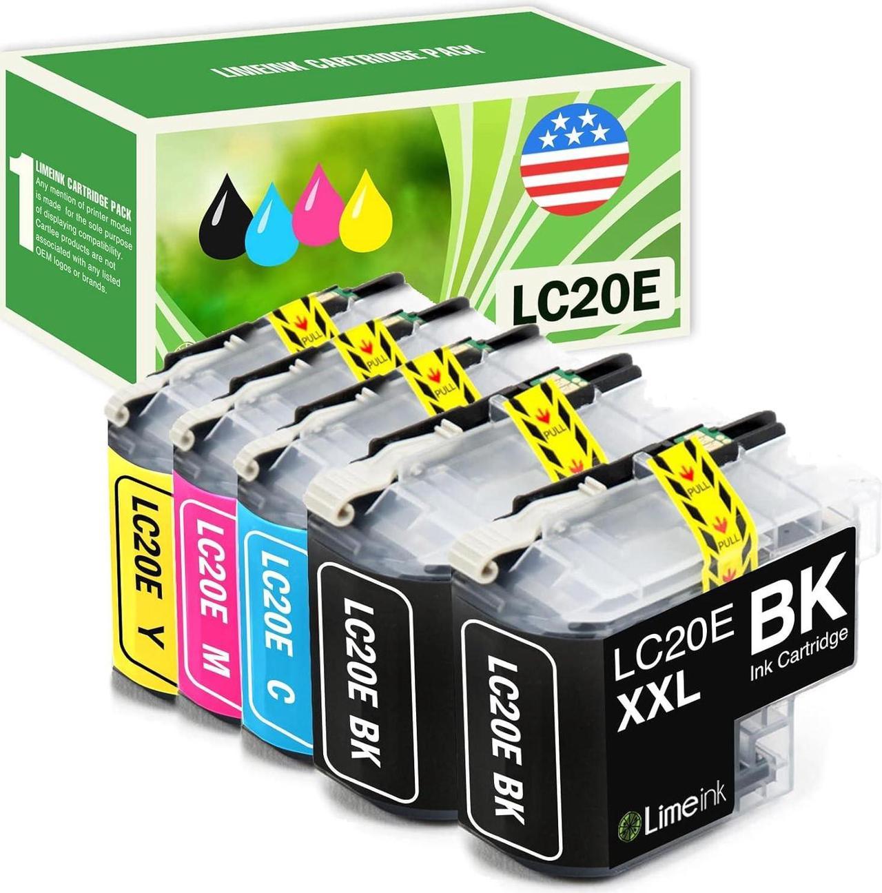 Limeink 5 Pack Remanufactured LC20E Super High Yield Ink Cartridges Compatible with MFC-J5920DW MFC-J985DW XL MFC-J775DW Printers LC20EBK LC20EM LC20EC XXL LC20EY -2 Black, 1 Cyan, 1 Magenta, 1 Yellow