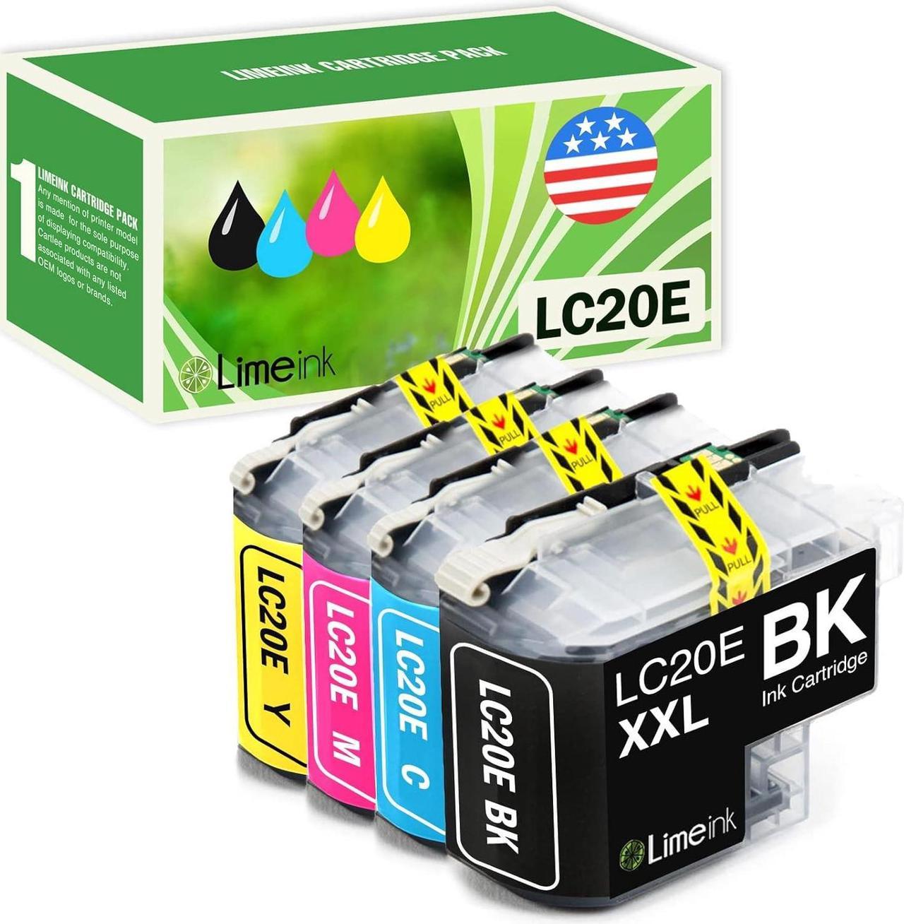 Limeink 4 Pack Remanufactured LC20E Super High Yield Ink Cartridges Compatible with MFC-J5920DW MFC-J985DW XL MFC-J775DW Printers LC20EBK LC20EM LC20EC XXL LC20EY -1 Black, 1 Cyan, 1 Magenta, 1 Yellow