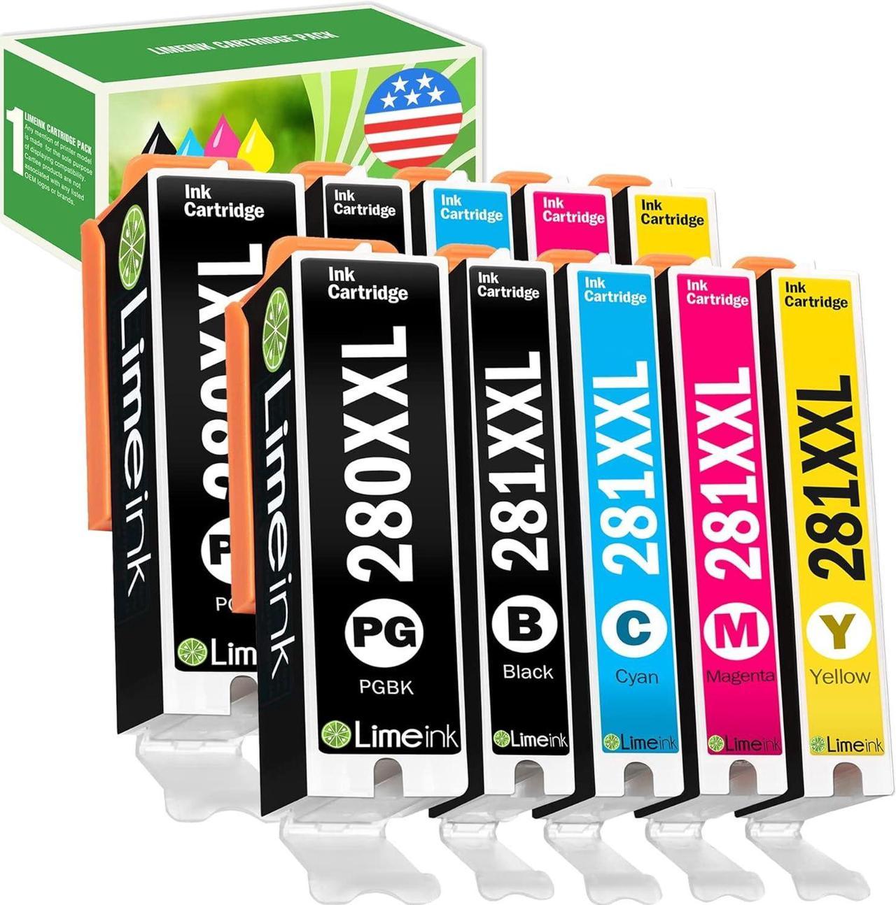 Limeink Compatible Ink Cartridge Replacement for PGI-280XXL CLI-281XXL 280 XXL 281XXL for Canon Pixma tr8520 ts9120 ts8220 ts6120 ts6220 ts6320 tr8500 tr7520 ts8120 ts8320 ts9100 Printers (10 Pack)