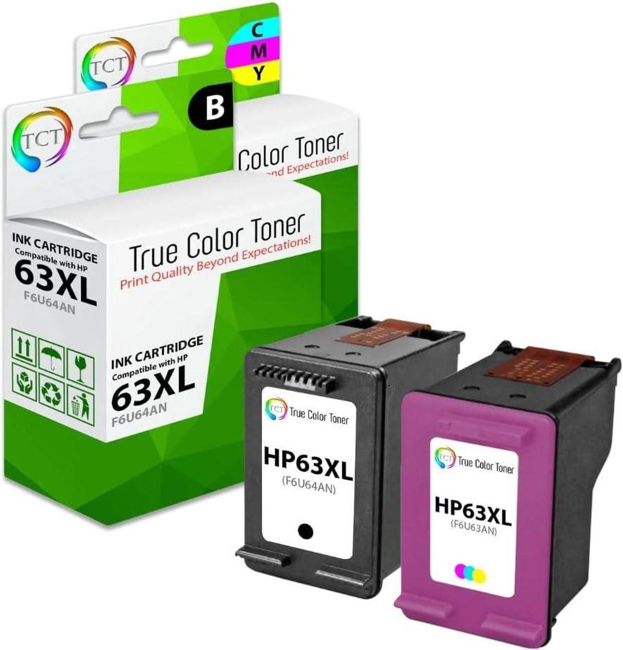 TCT Compatible Ink Cartridge Replacement  63XL 63 XL Works with HP Deskjet 1112, Envy 4520, Officejet 3830 Printers (1 Black F6U64AN, 1 Tri-Color F6U63AN) - 2 Pack