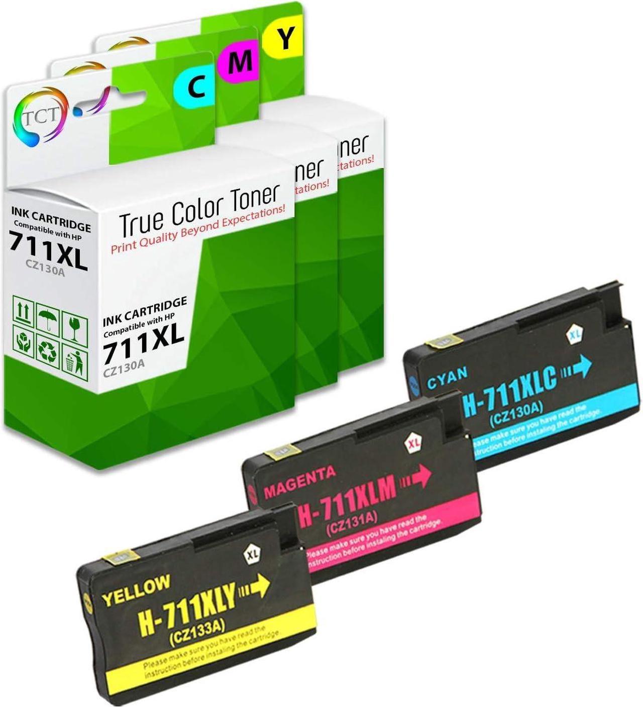 TCT Compatible Ink Cartridge Replacement  711XL 711 XL Works with HP DesignJet T120, T520 Printers (Cyan CZ130A, Magenta CZ131A, Yellow CZ132A) - 3 Pack