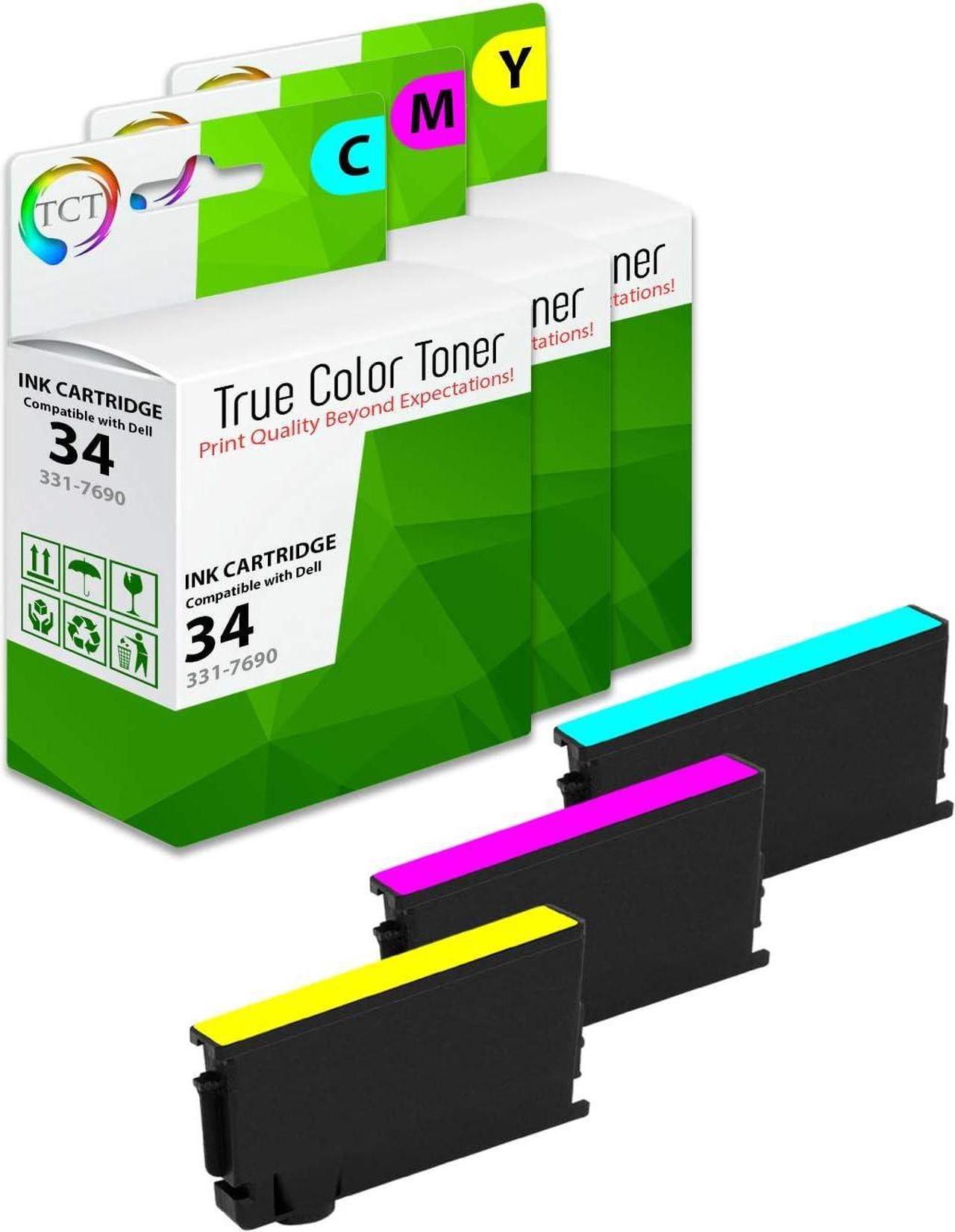 TCT Compatible Ink Cartridge Replacement for Dell 34 Series Works with Dell V525w V725W Printers (Cyan 331-7690, Magenta 331-7691, Yellow 331-7692) - 3 Pack