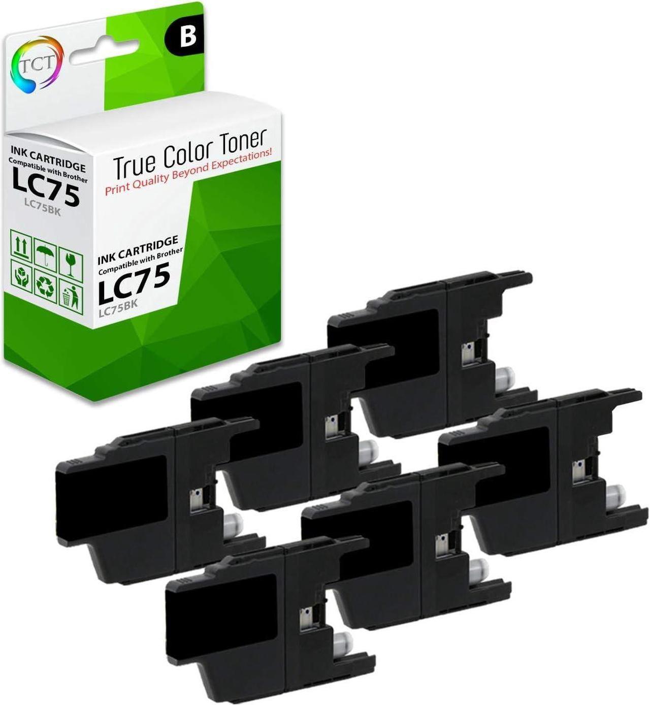 TCT Compatible Ink Cartridge Replacement for Brother LC75 LC75BK Black Works with Brother MFC-J430W J825DW J435W J425W J280W J625DW Printers (600 Pages) - 6 Pack