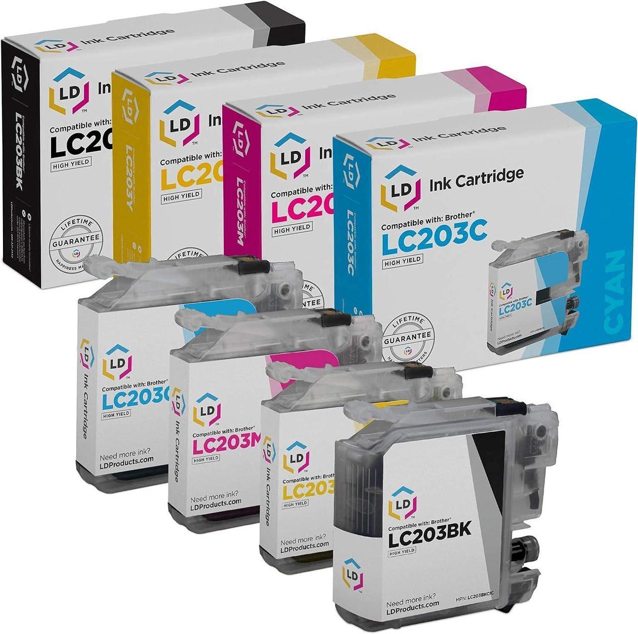 LD Compatible Ink Cartridge Replacement for Brother LC203 High Yield (Black, Cyan, Magenta, Yellow, 4-Pack)