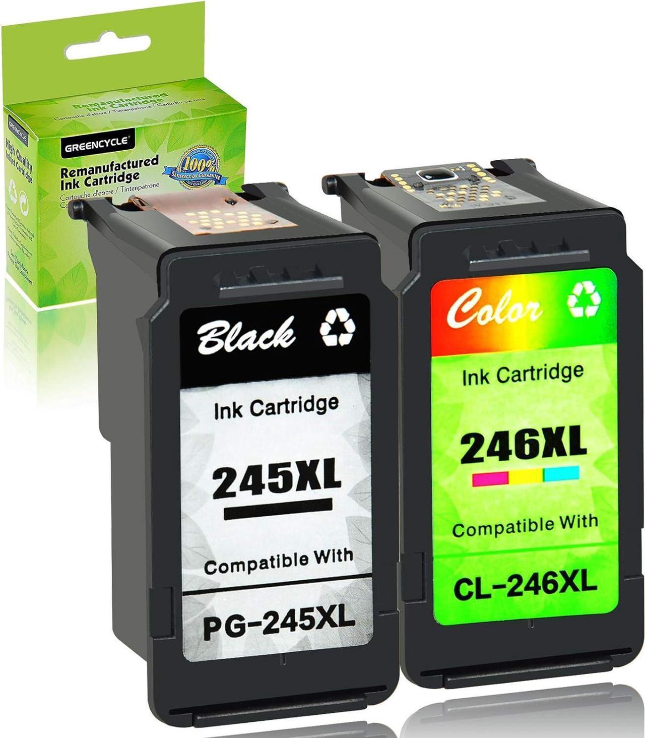 greencycle Re-Manufactured PG-245XL 245 XL CL-246XL CL-246 Ink Cartridge Compatible for Canon Pixma MX490 IP2820 MG2420 MG2520 MG2522 MG2924 MG3020 MG3022 TS302 (Black, 1 Pack; Tri-Color, 1 Pack)