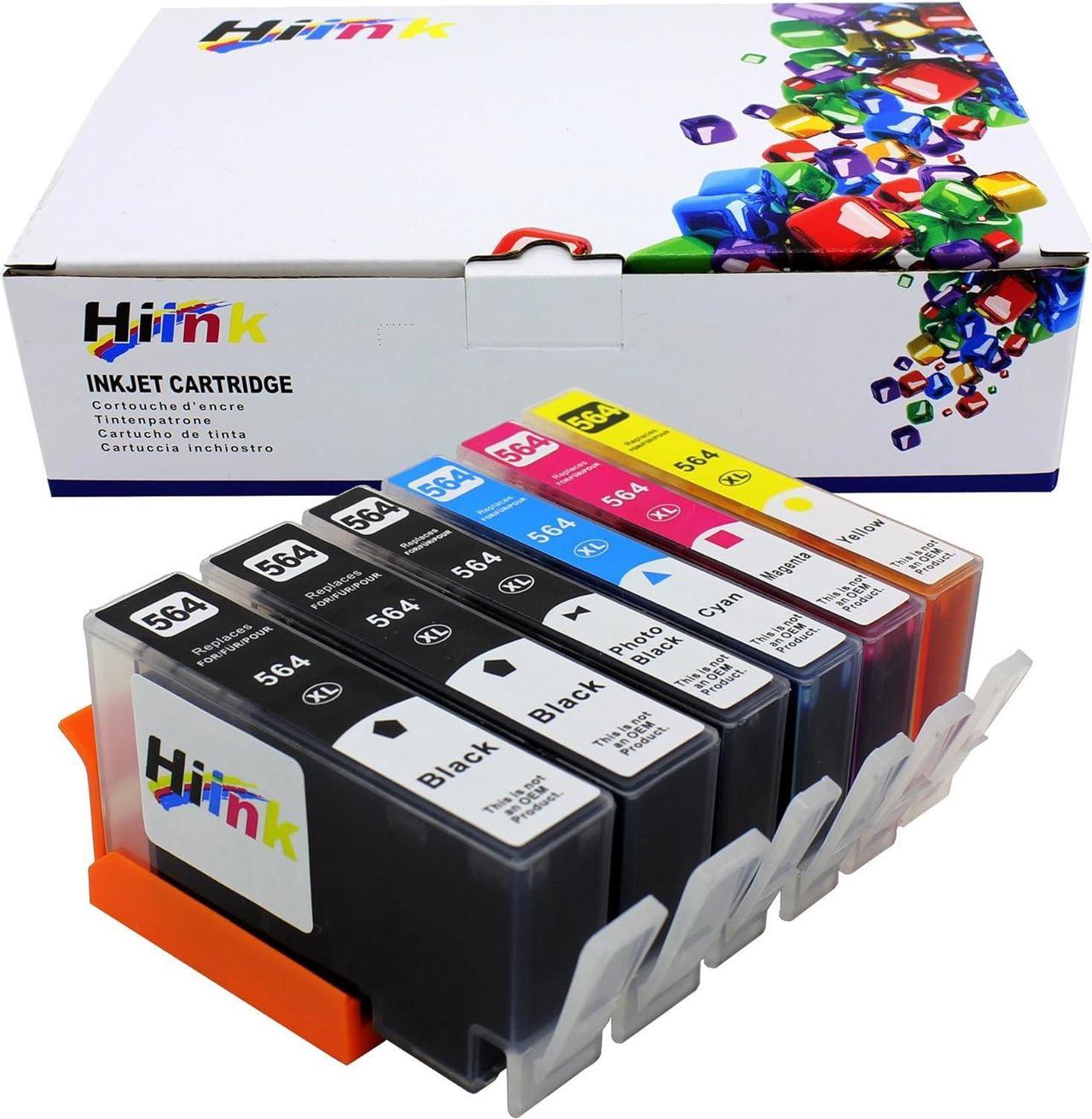 HI INK 6 PACK 564xl high yield ink cartirdge (2 Black, 1 Photo Black, 1 Cyan, 1 Magenta, 1 Yellow)  Photosmart 5520 6520 5510 6510 HP Officejet 4620 HP Deskjet 3520 Printer