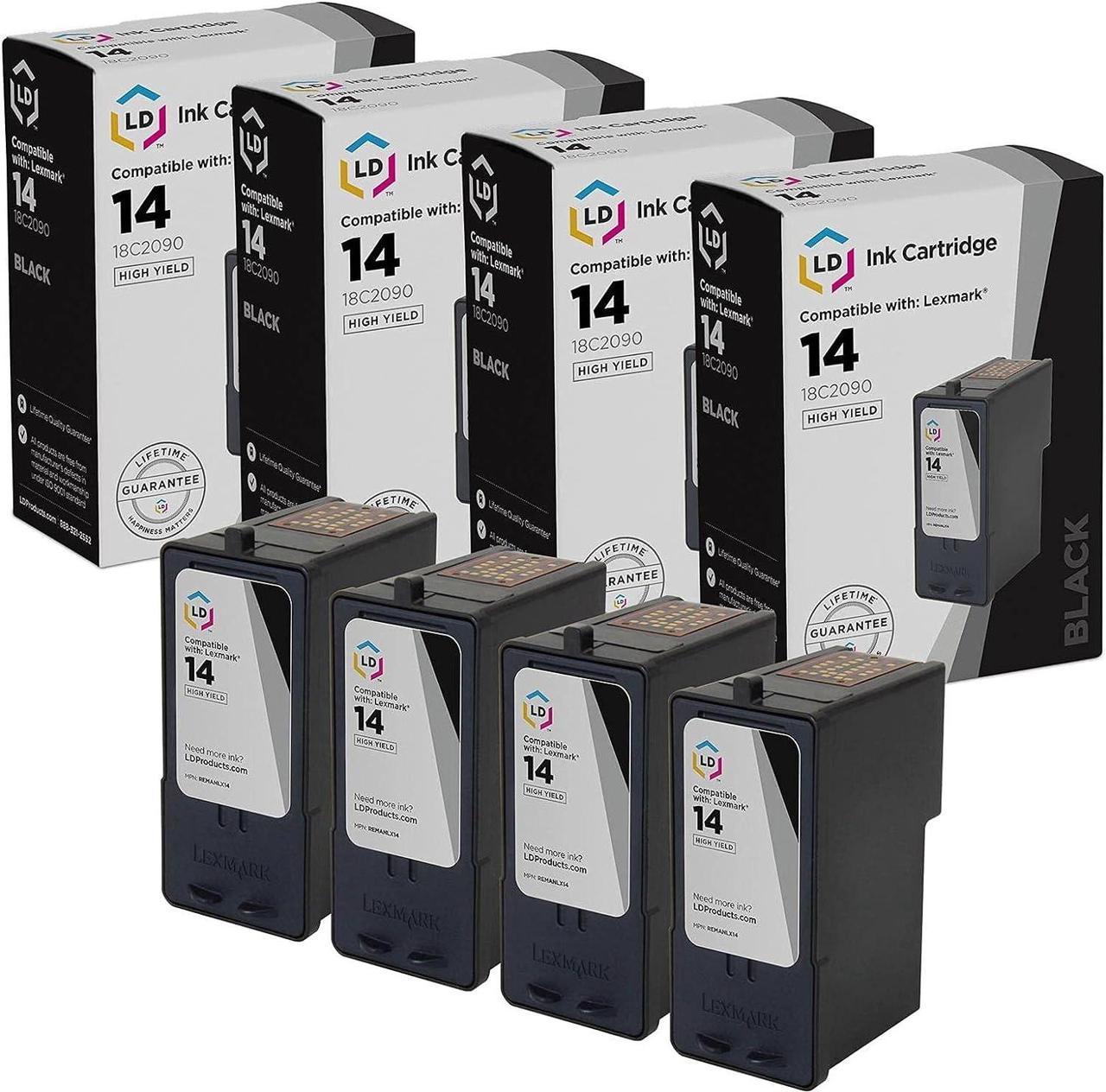 LD Remanufactured Ink Cartridge Replacement for Lexmark #14 18C2090 (Black, 4-Pack)