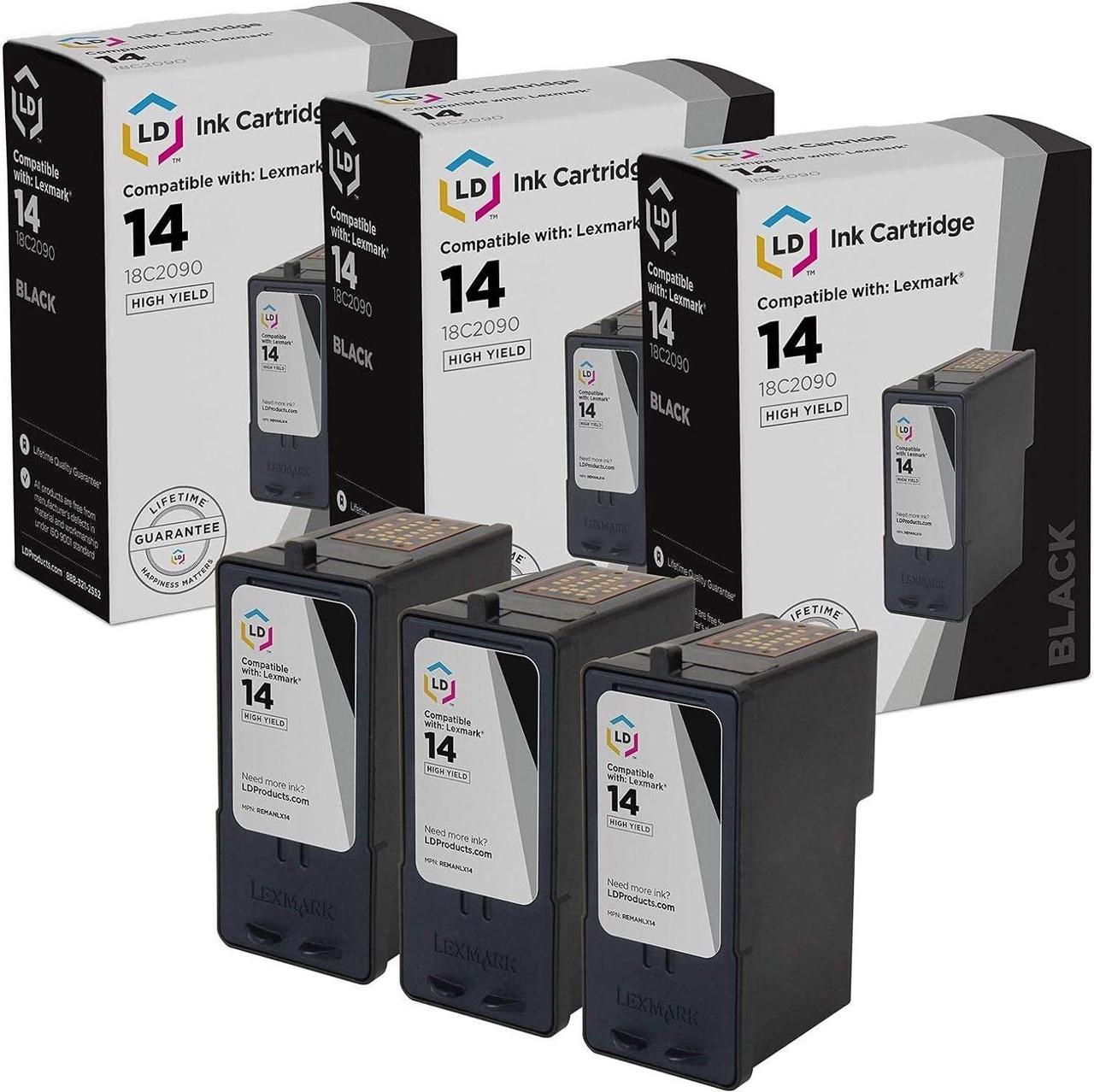 LD Remanufactured Ink Cartridge Replacement for Lexmark #14 18C2090 (Black, 3-Pack)