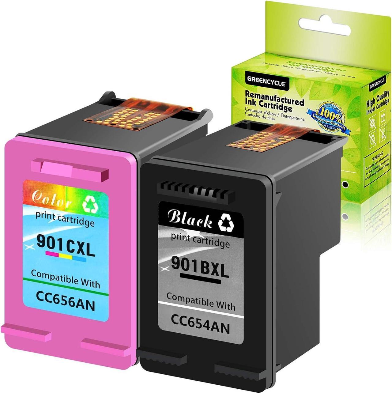 GREENCYEL 2 Pack Remanufactured 901XL CC654AN CC656AN High Yield Black and Tri-Color Ink Cartridge Set Replacement for Officejet 4500 J4540 J4500 J4524 J4550 J4660 J4680c Printer (1 Black, 1 Color)