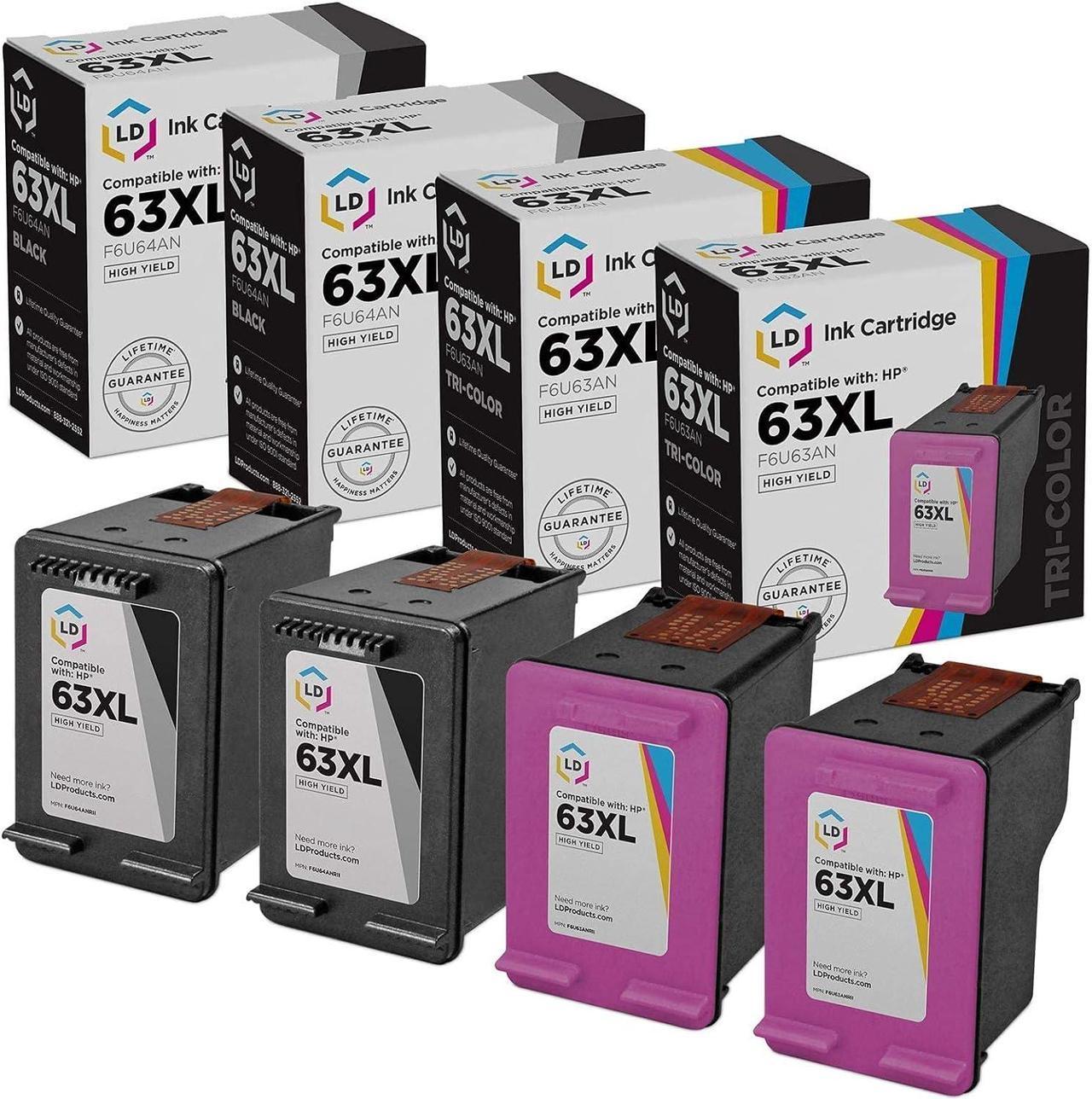 Remanufactured Replacements  63XL Set of 3 Ink Cartridges: 2 F6U64AN HY Black, and 1 F6U63AN HY Color