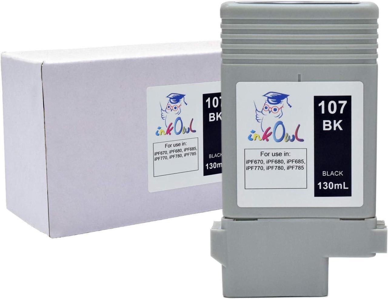 InkOwl Compatible Ink Cartridge Replacement for Canon PFI-107BK (130ml, Black) - iPF670, iPF680, iPF685, iPF770, iPF780, iPF785 Printers