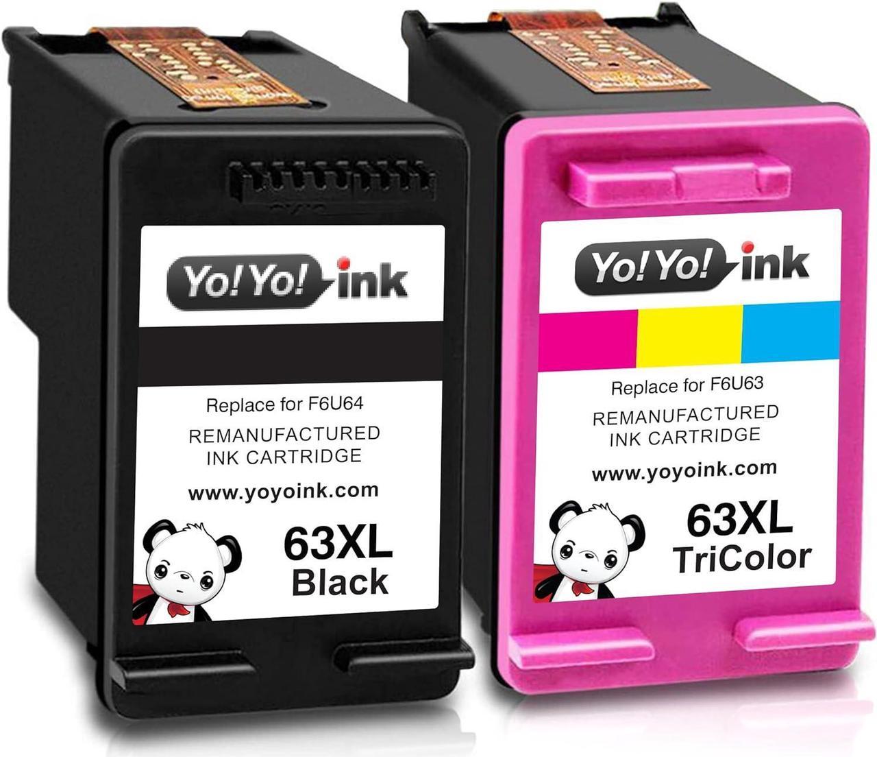 YoYoInk Remanufactured Ink Cartridge Replacement  63 63XL (1 Black 1 Color) Envy 4520 with Ink Level Indicator