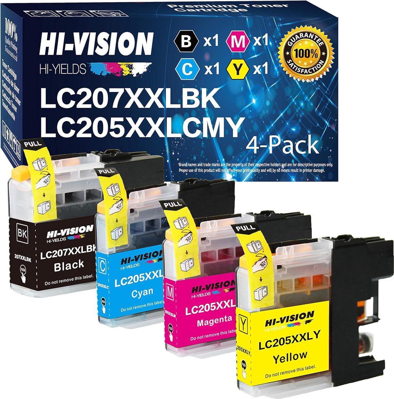 HI-Vision Compatible LC205 LC207 XXL Super High Yield Black,Cyan,Yellow,Magenta Ink cartridges Replacement for MFCJ4320DW,J4420DW,J4620DW Color Printer LC207BK,LC205C,LC205Y,LC205M 4pks