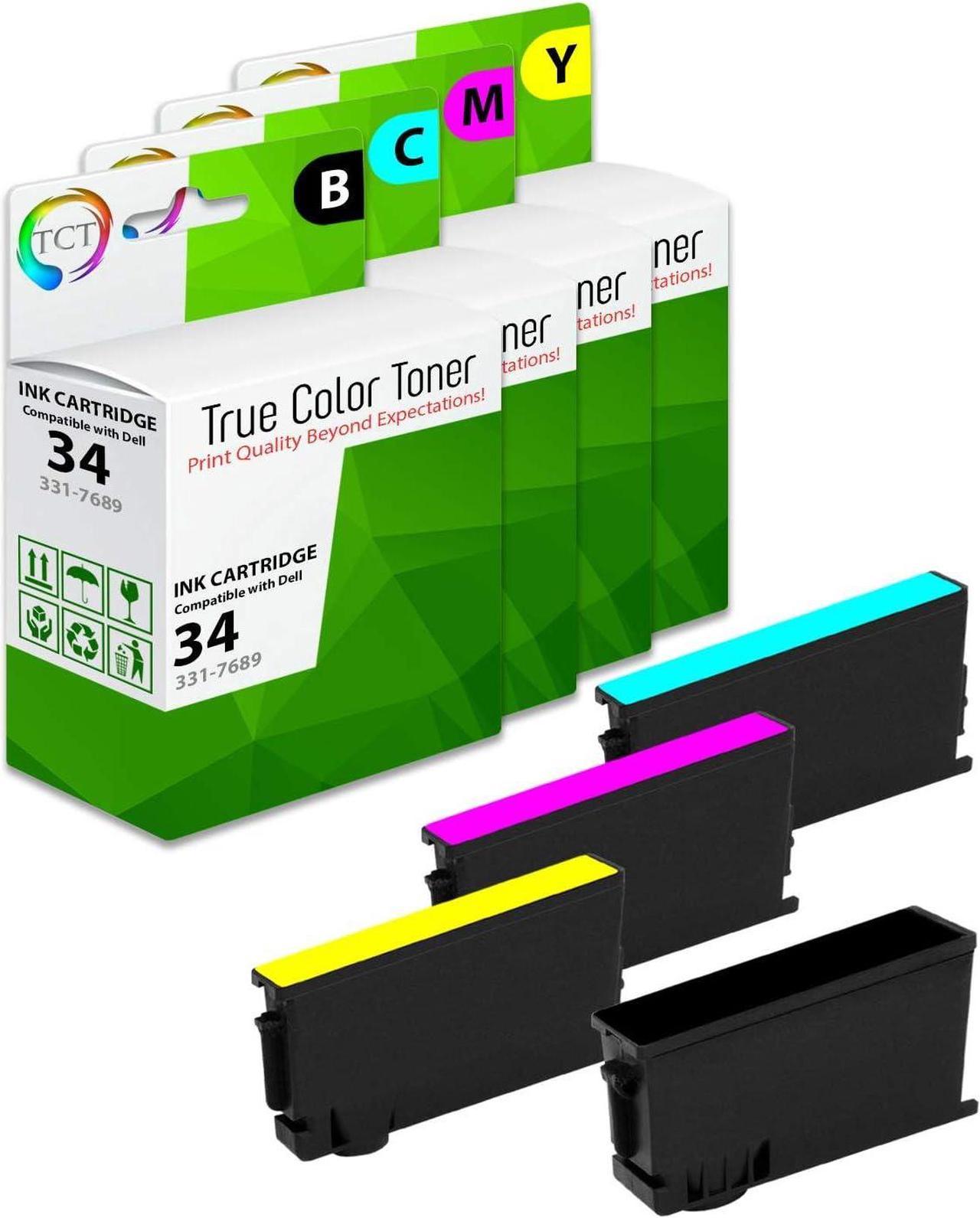 TCT Compatible Ink Cartridge Replacement for Dell 34 Series Works with Dell V525w V725W Printers (Black 331-7689, Cyan 331-7690, Magenta 331-7691, Yellow 331-7692) - 4 Pack