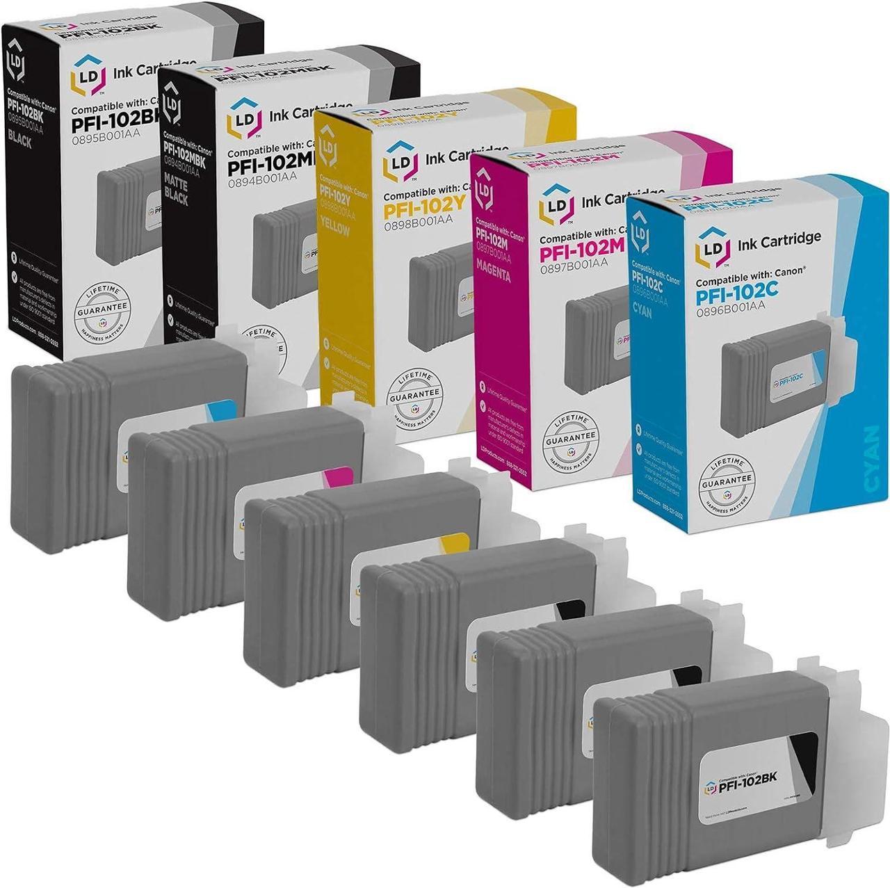 LD Compatible Ink Cartridge Replacement for Canon PFI-102 (2 Matte Black, 1 Black, 1 Cyan, 1 Magenta, 1 Yellow,