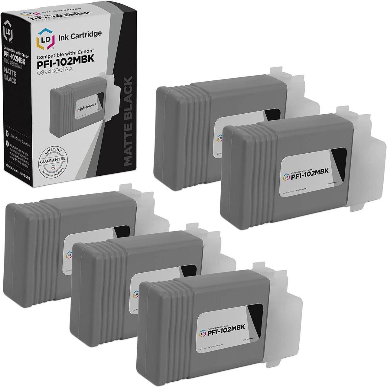 LD Compatible Ink Cartridge Replacement for Canon PFI-102MBk 0894B001AA (Matte Black, 5-Pack)