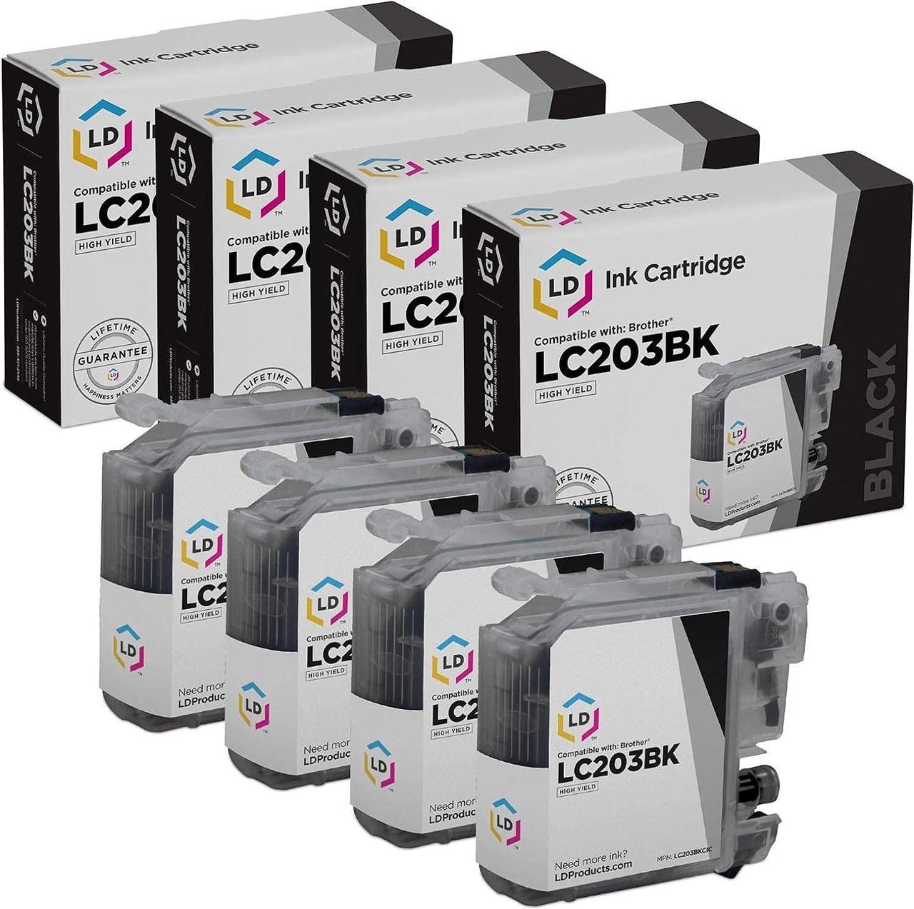 LD Compatible Ink Cartridge Replacement for Brother LC203BK High Yield (Black, 4-Pack)