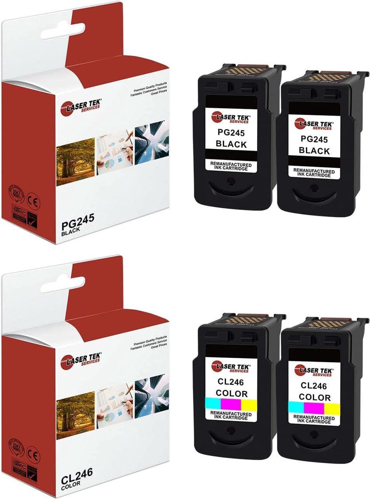 Laser Tek Services Compatible High Yield Ink Cartridge Replacement for Canon PG-245 CL-246 Works with Canon Pixma iP2820, MG2420 MG2520 Printers (Black, Tri-Color, 4 Pack)