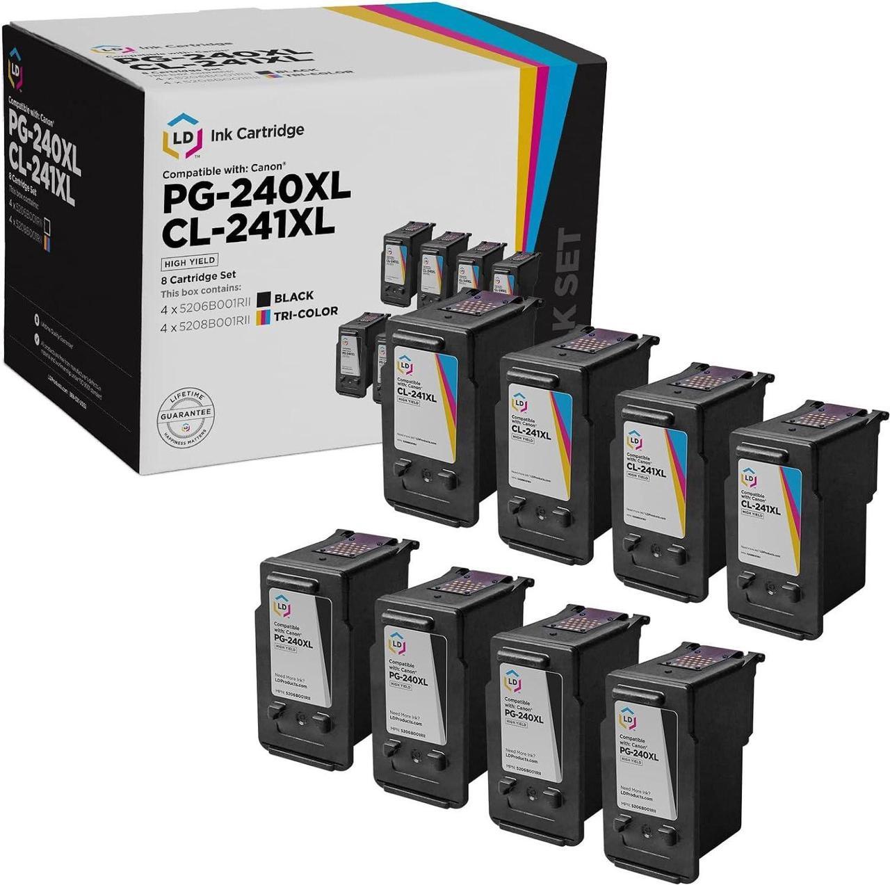 LD Remanufactured Ink Cartridge Replacement for Canon PG-240XL & CL-241XL High Yield (4 Black, 4 Color, 8-Pack)