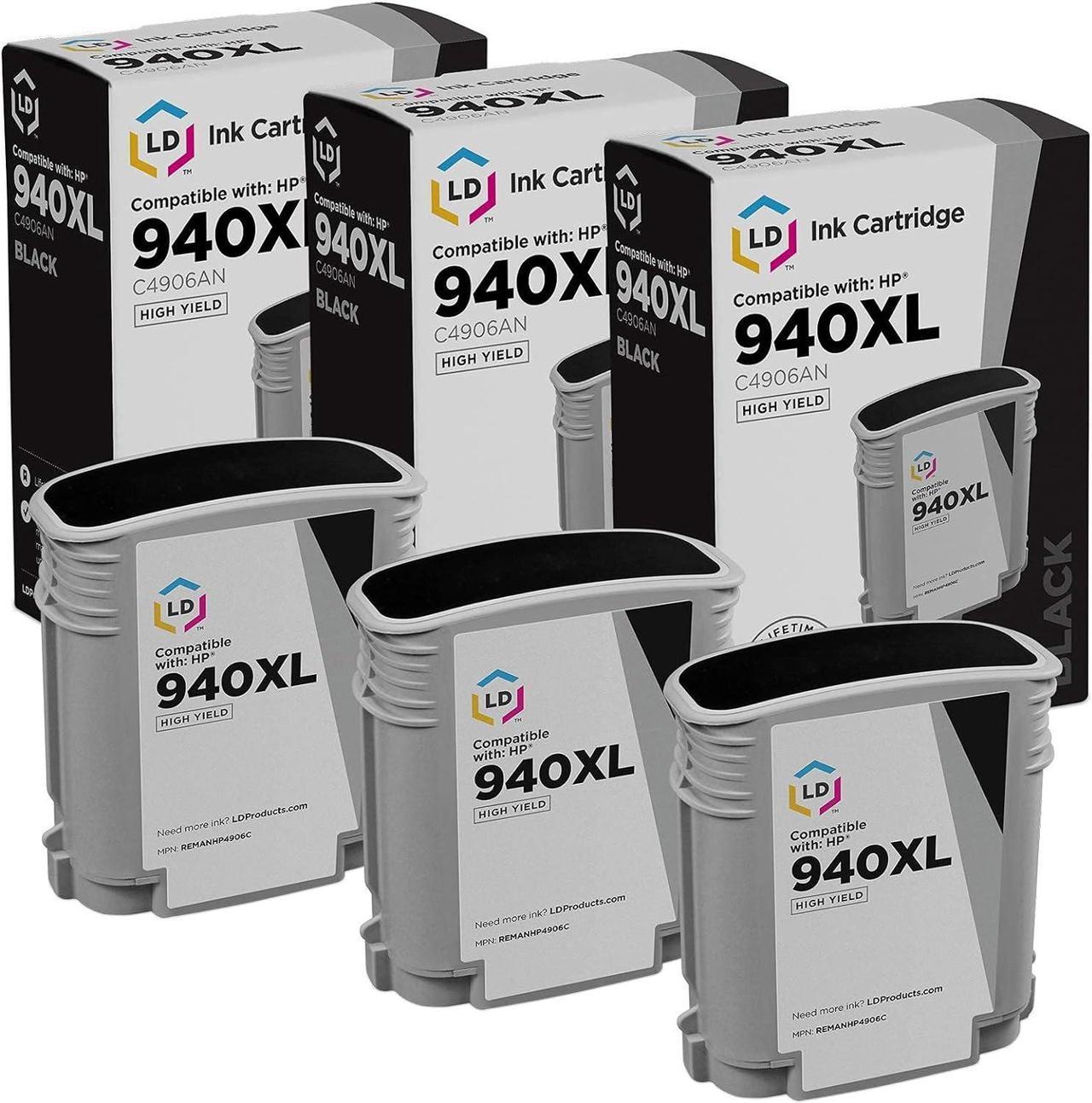 LD Remanufactured Replacements  940XL / C4906AN 3PK High Yield Black Ink Cartridges for OfficeJet Pro 8000,