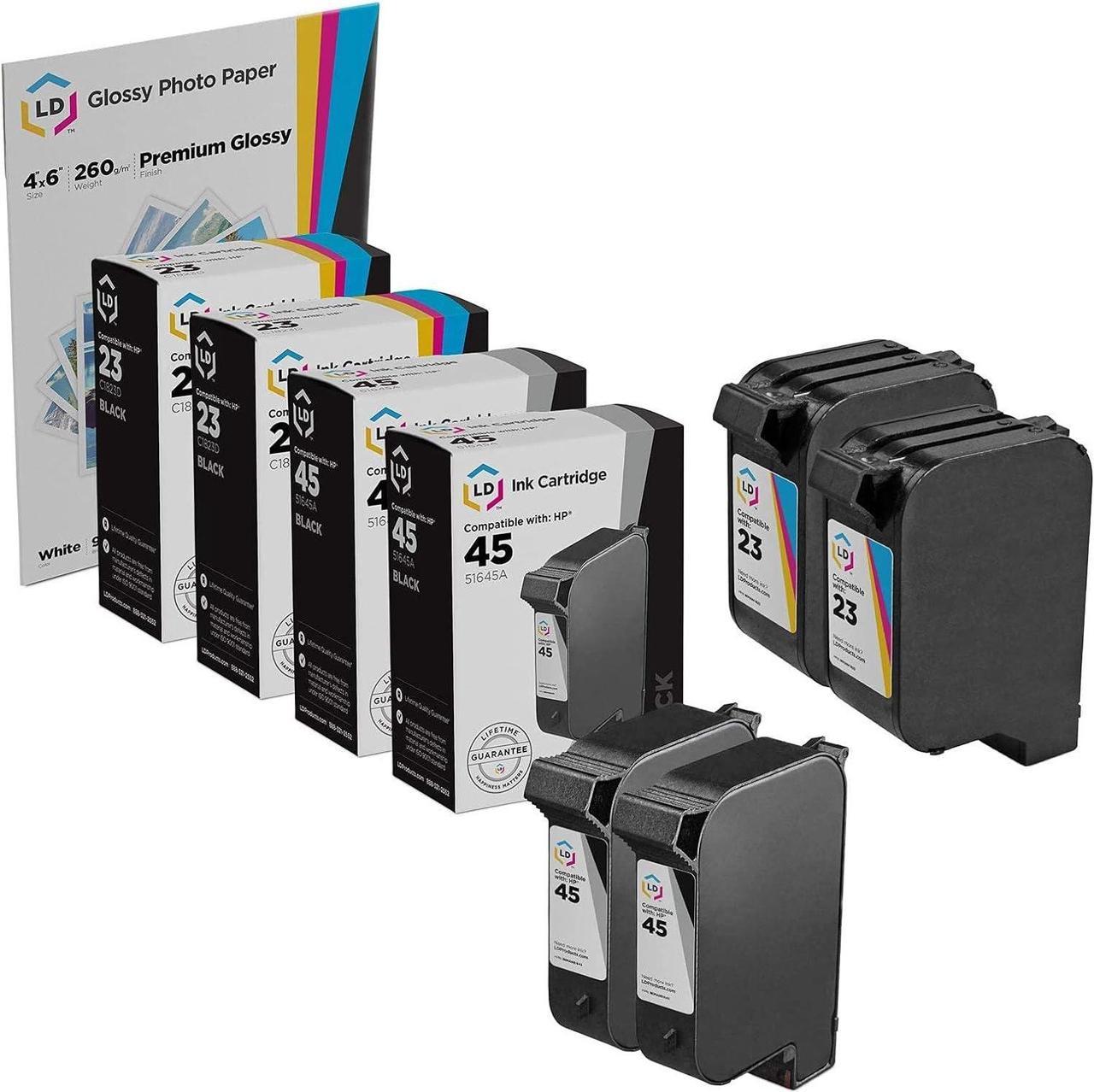 LD Remanufactured Replacement Ink  45 & HP 23 Combo Set - 2 Black HP 45 (51645A) and 2 Tri-Color HP 23 ...