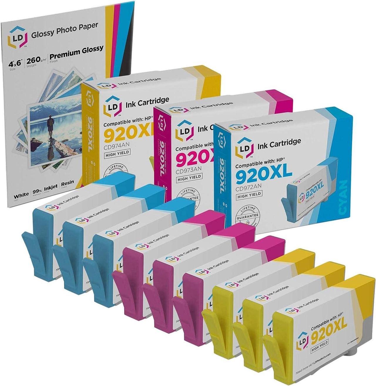 LD Remanufactured Replacements HP 920XL / 920 9PK Ink Cartridges:3 Cyan CD972AN, 3 Magenta CD973AN,& 3 Yellow CD974AN for us in OfficeJet 6000, 6500, 6500a, 6500a+, 7000, & 7500a:SHOWS ACCURATE LEVELS