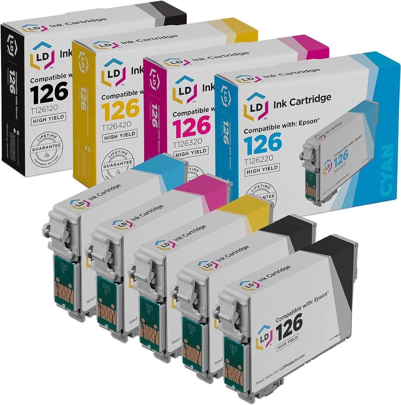 LD Remanufactured Ink Cartridge Replacement for Epson 126 (2 Black, 1 Cyan, 1 Magenta, 1 Yellow, 5-Pack)