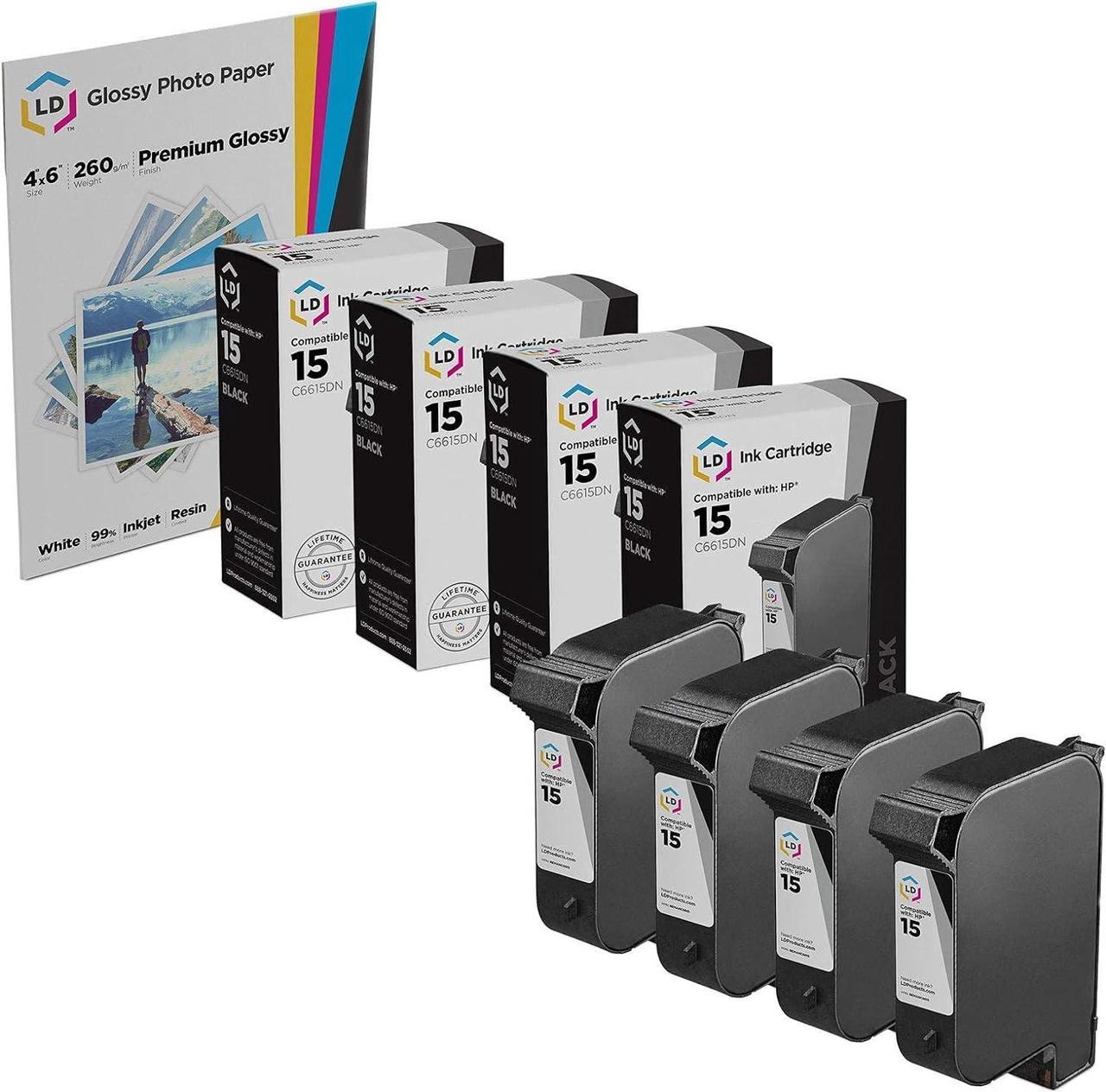 LD Remanufactured Replacement Ink Cartridge for Hewlett Packard C6615DN (HP 15) Black (4 Pack)