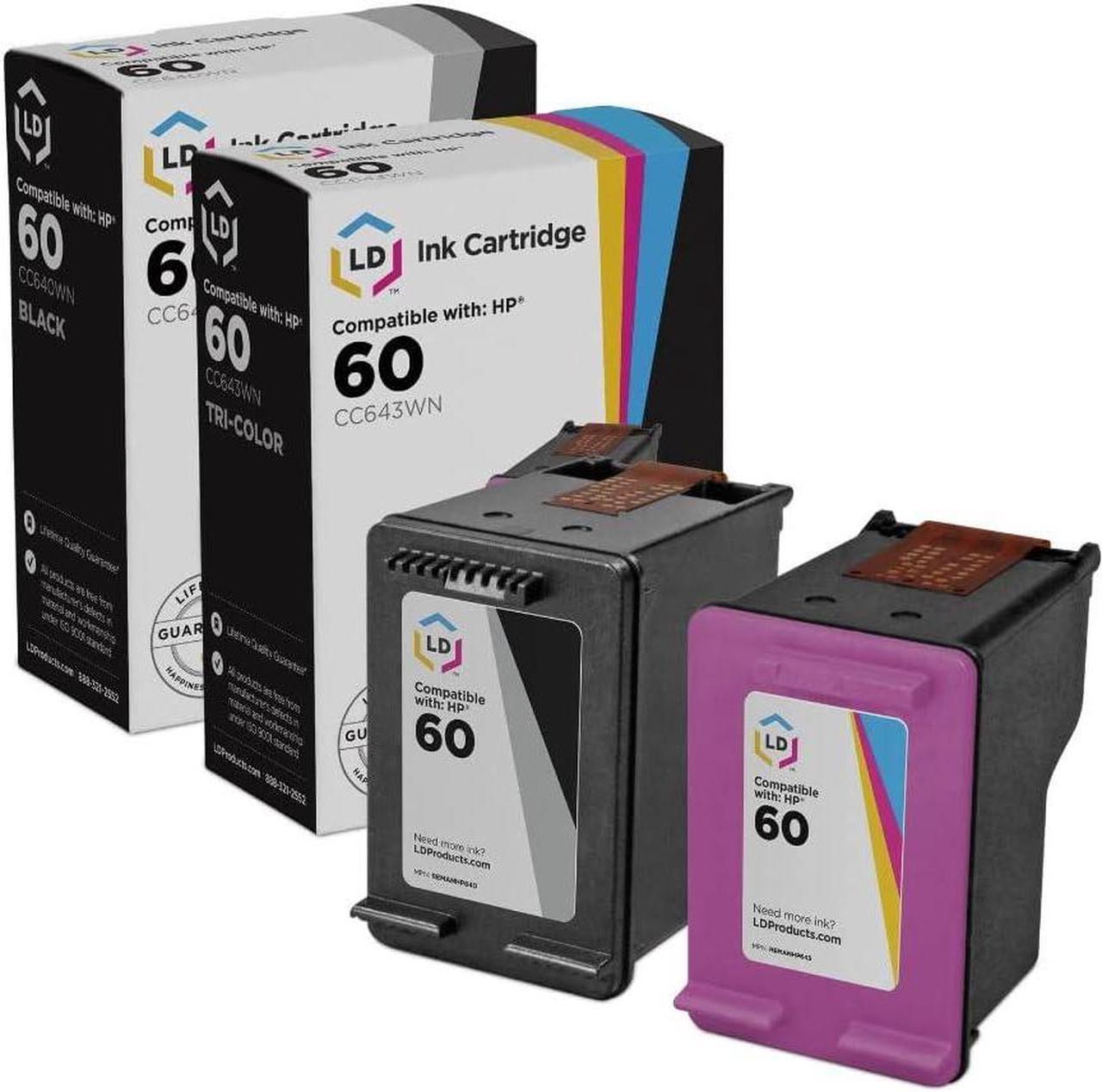 LD © Remanufactured Ink Cartridge Replacements  CC640WN (HP 60) Black and HP CC643WN (HP 60) Color (1 Black and 1 Color) for use in HP Photosmart, Envy e All-in-one, and Deskjet Printers