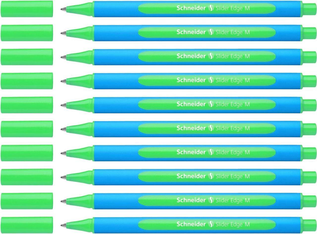 Schneider Slider Edge Ballpoint Pens with Cap Model M Pack of 10 / Cyan and Green Barrel/Green Ink