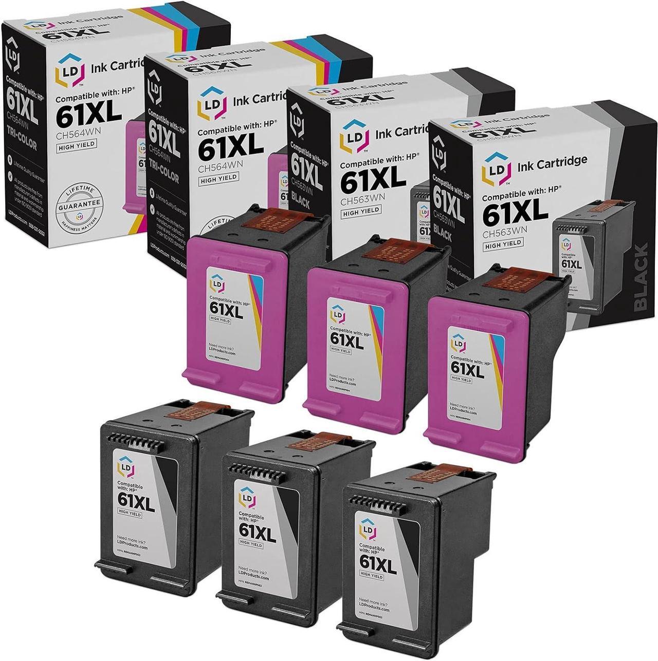 LD Remanufactured Replacements for Hewlett Packard HP 61XL / 61 6PK High Yield Ink Cartridges Includes: 3 CH563WN ...