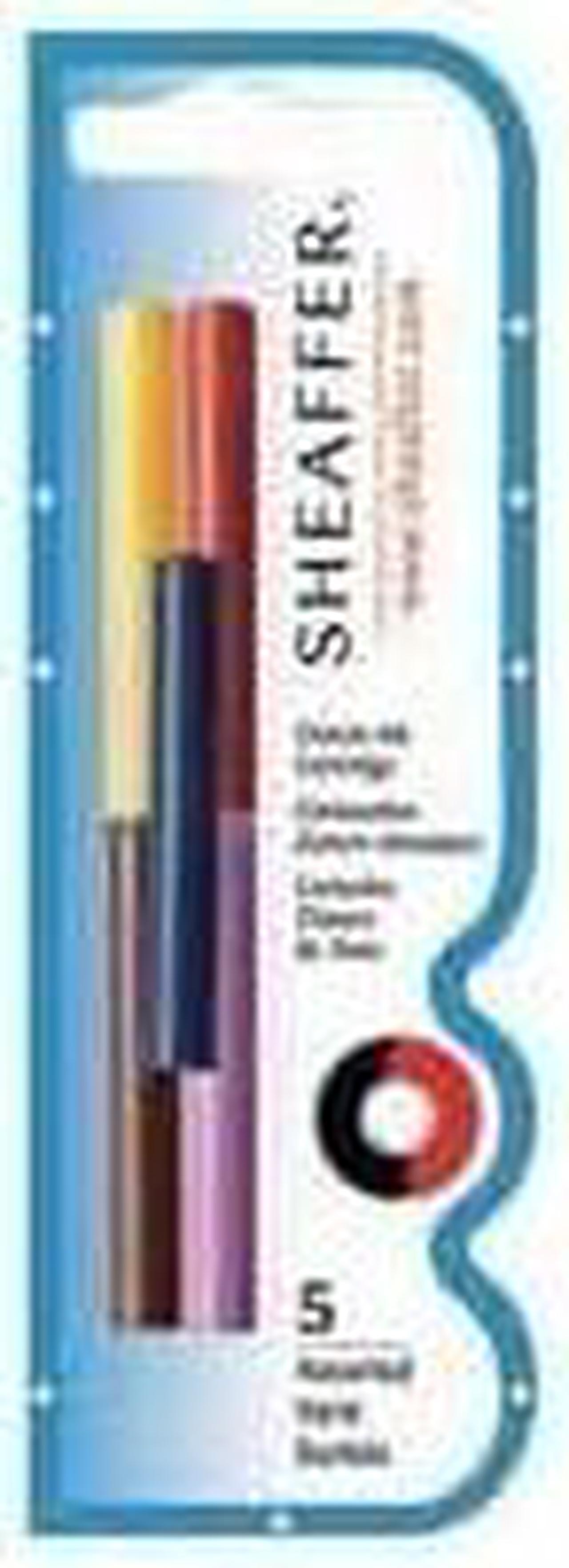 Sheaffer Pen : Skrip Ink Cartridges, 5/Pk, Black/Red/Blue/Green/Purple -:- Sold As 2 Packs Of - 5 / Total 10 Each