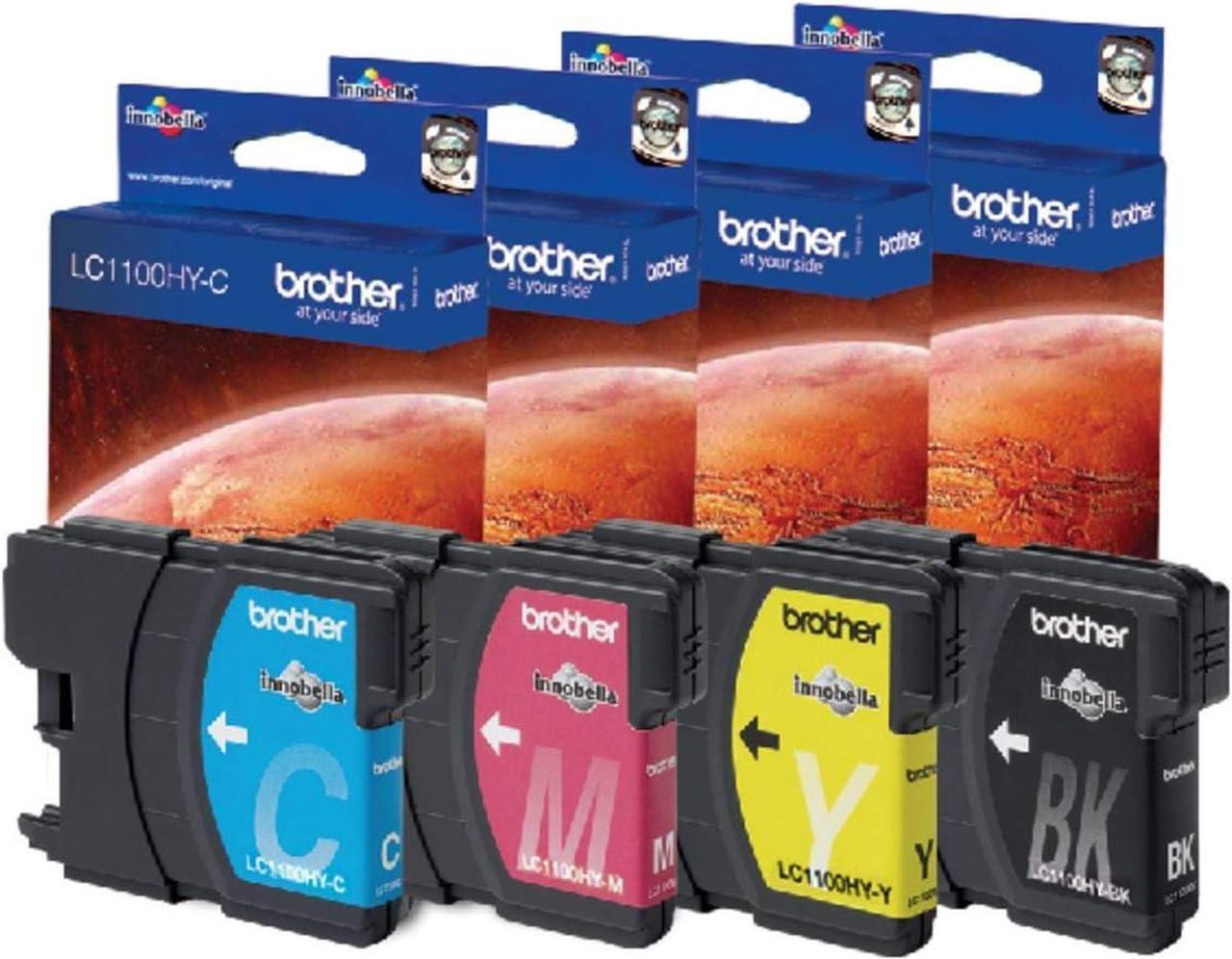 Brother LC-1100HYBK/LC-1100HYC/LC-1100HYM/LC-1100HYY Inkjet Cartridge, Black/Cyan/Magenta/Yellow, Multi-Pack, High Yield, Includes 4 x Inkjet Cartridges, Genuine Supplies