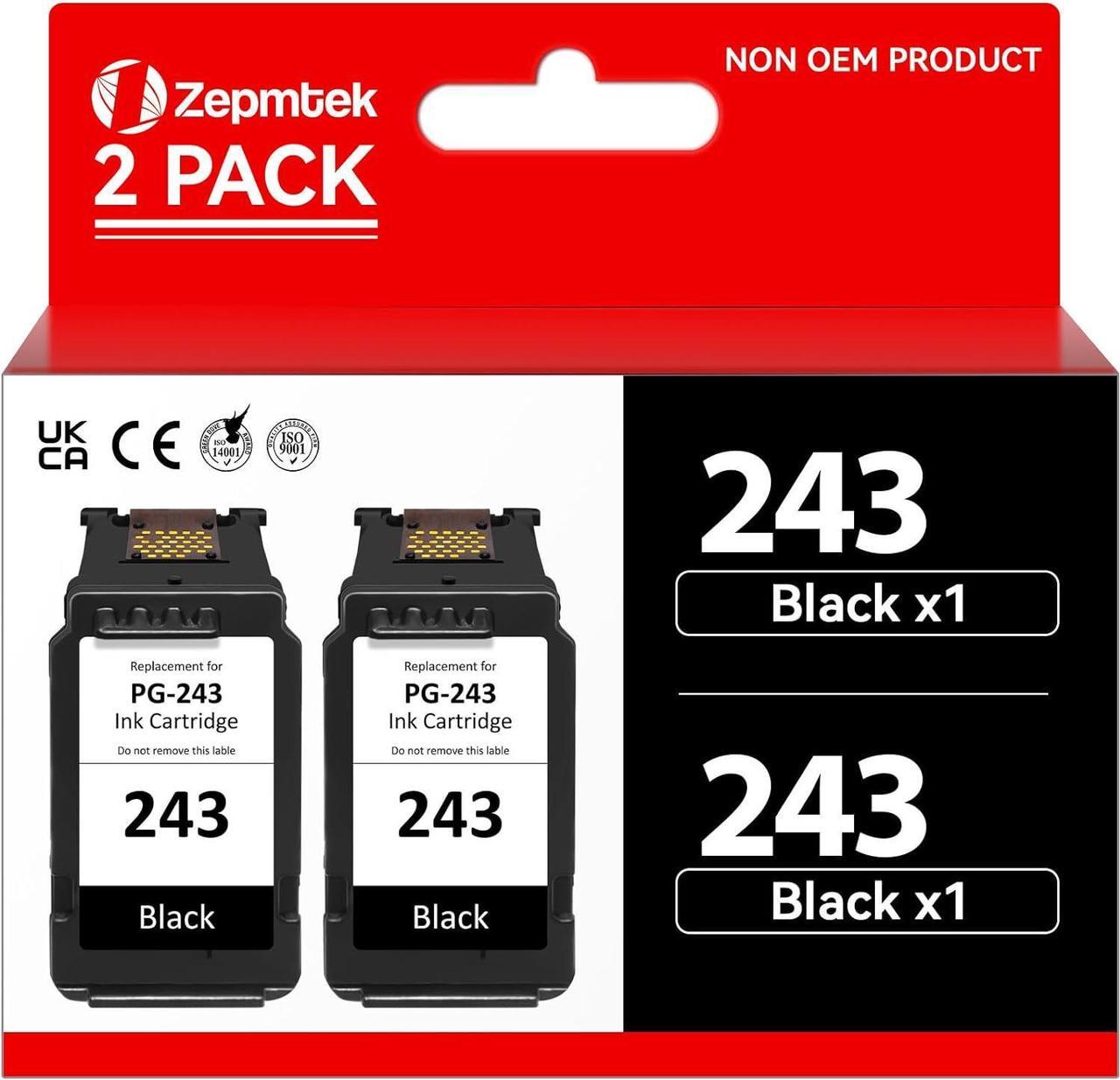 ZepmTek Remanufactured Ink Cartridge Replacement for Canon 243 PG-243 245XL PG-245 245 Black for Pixma MG2525 MG2520 TR4520 TR4527 TR4500 MX492 MX490 TS202 TS302 TS3320 MG3022 MG2522 Printer, 2-Pack