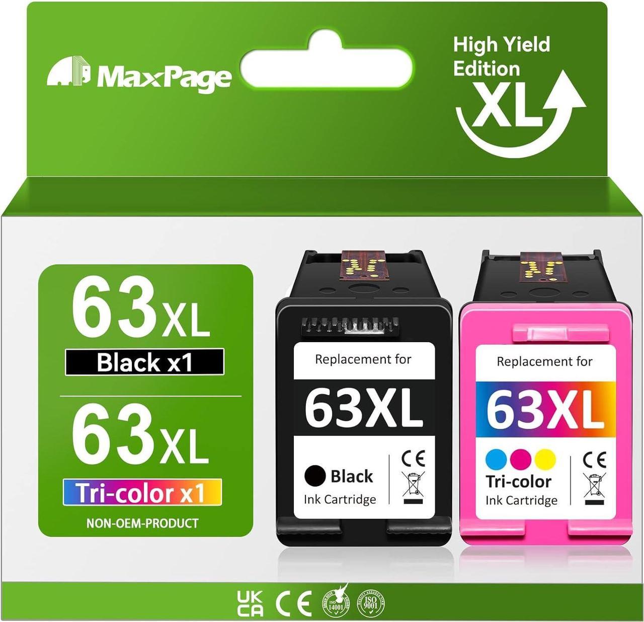 High Yield 63 Black/Tri-Color Ink,Compatible  63 63XL Ink Cartridge Combo Pack, Work for Envy 4520 4522 3634,for OfficeJet 3830 4650 5252 5258,for DeskJet 3636 1111 3630 1112 3637 Printer